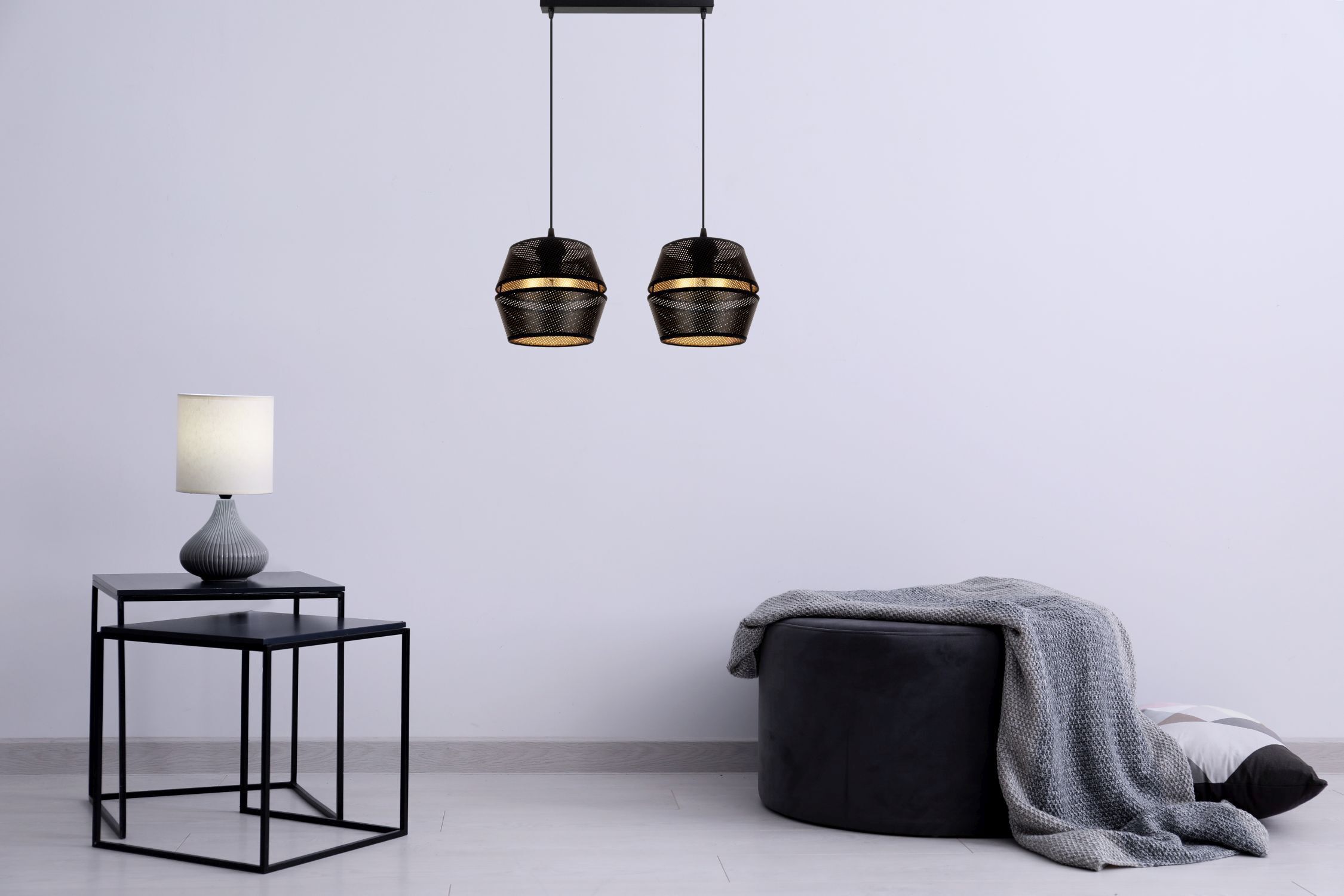 Hängelampe Metall Schwarz Gold E27 50 cm lang 2-flammig
