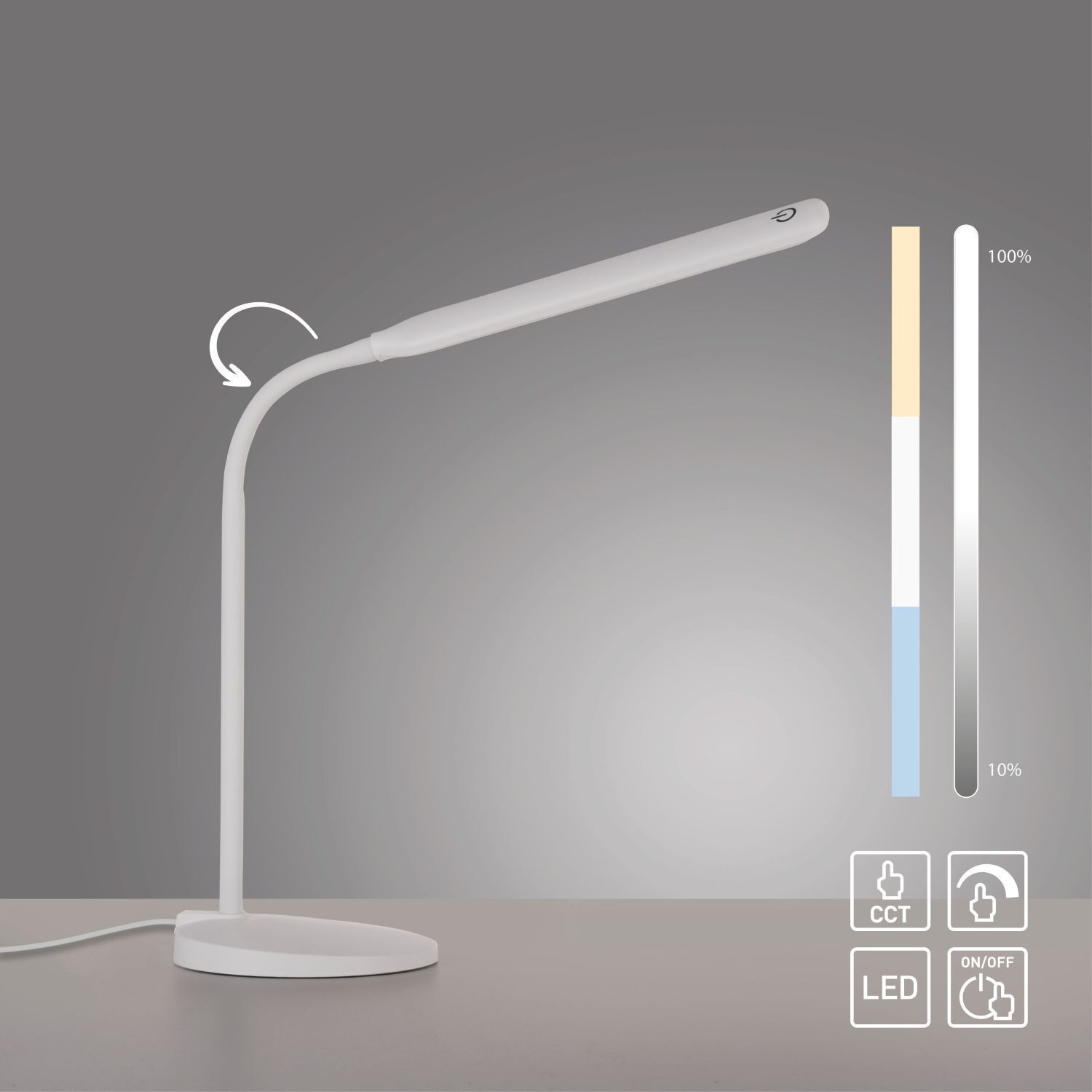 LED SchreibTischlampe Metall Weiß Touch 64 cm flexibel Lampe, Tischlampe