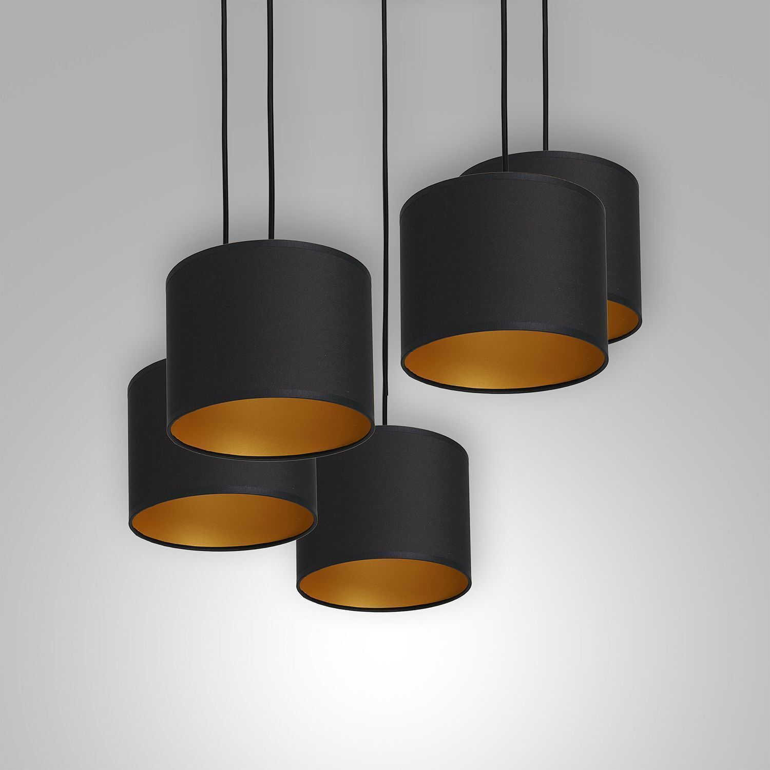 Blendarme Hängelampe Schwarz Gold Stoff Metall 5-flmg