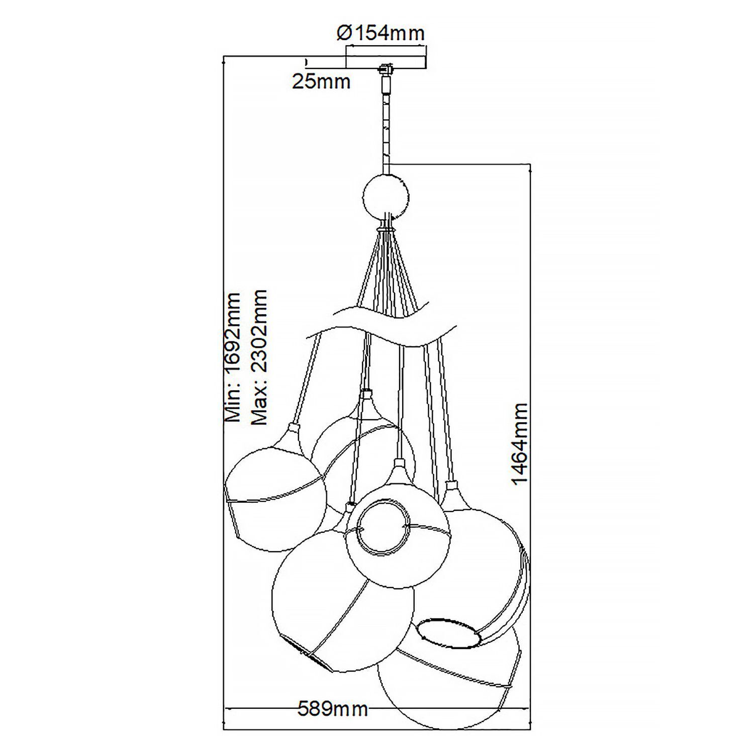Pendelleuchte Glas Metall E27 B: 58,9 cm Kugelschirm