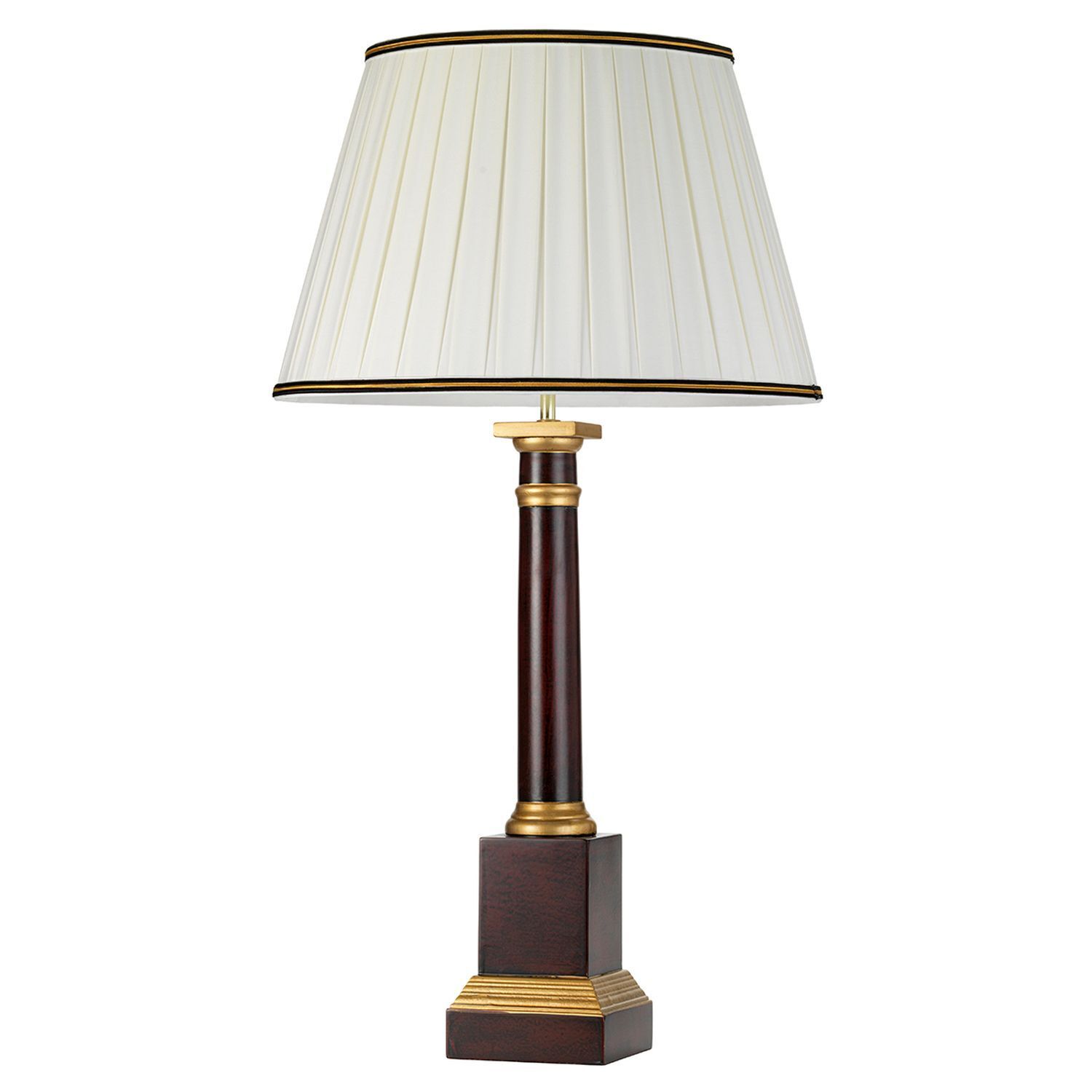 Tischlampe Stoff Holz 83 cm hoch E27 in Rostbraun Creme