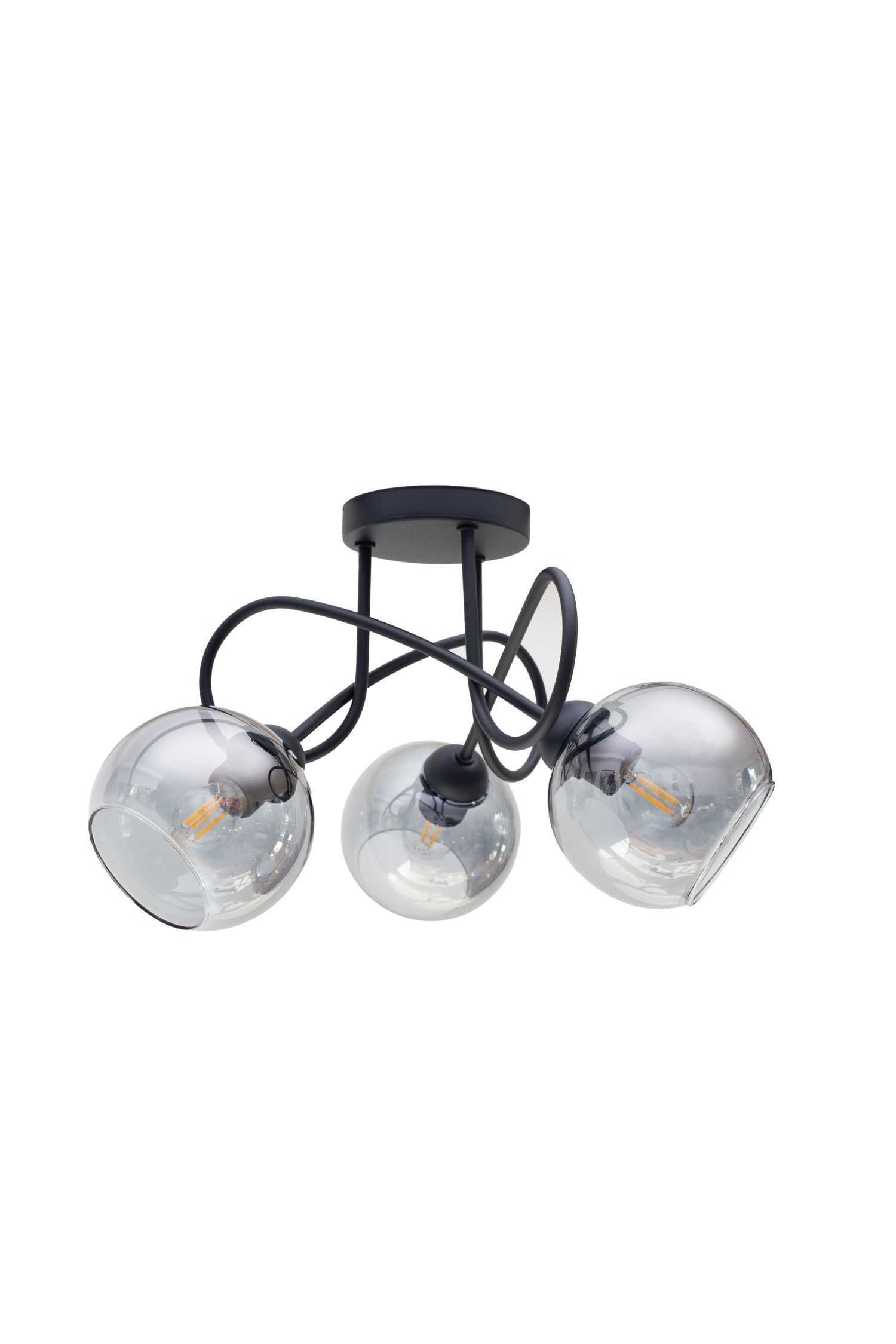 Schwarze Deckenlampe Rauchglas Metall E27 3-flammig