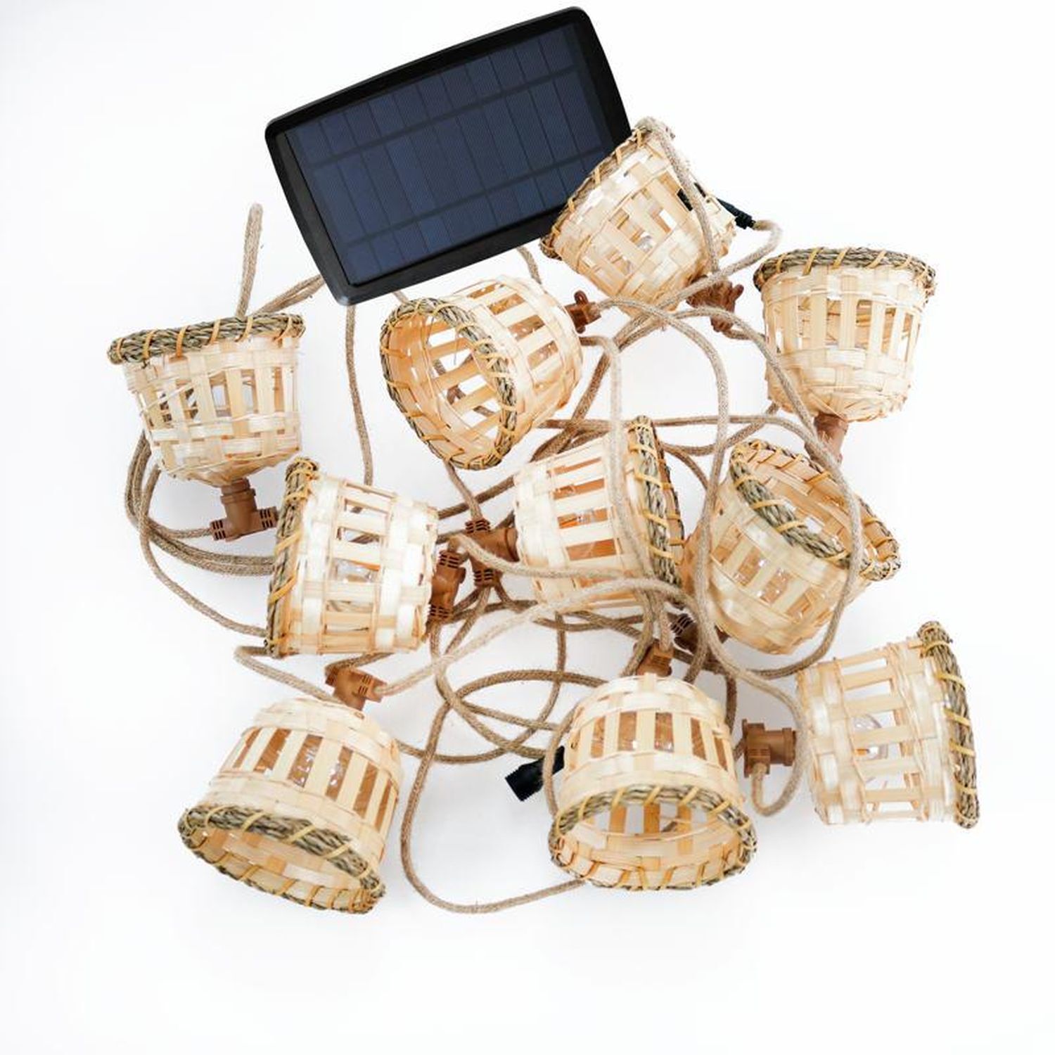 LED Solar Außenlichterkette IP44 2700K 5m Bambusschirme Kunst, Kunsthandwerk, Korb