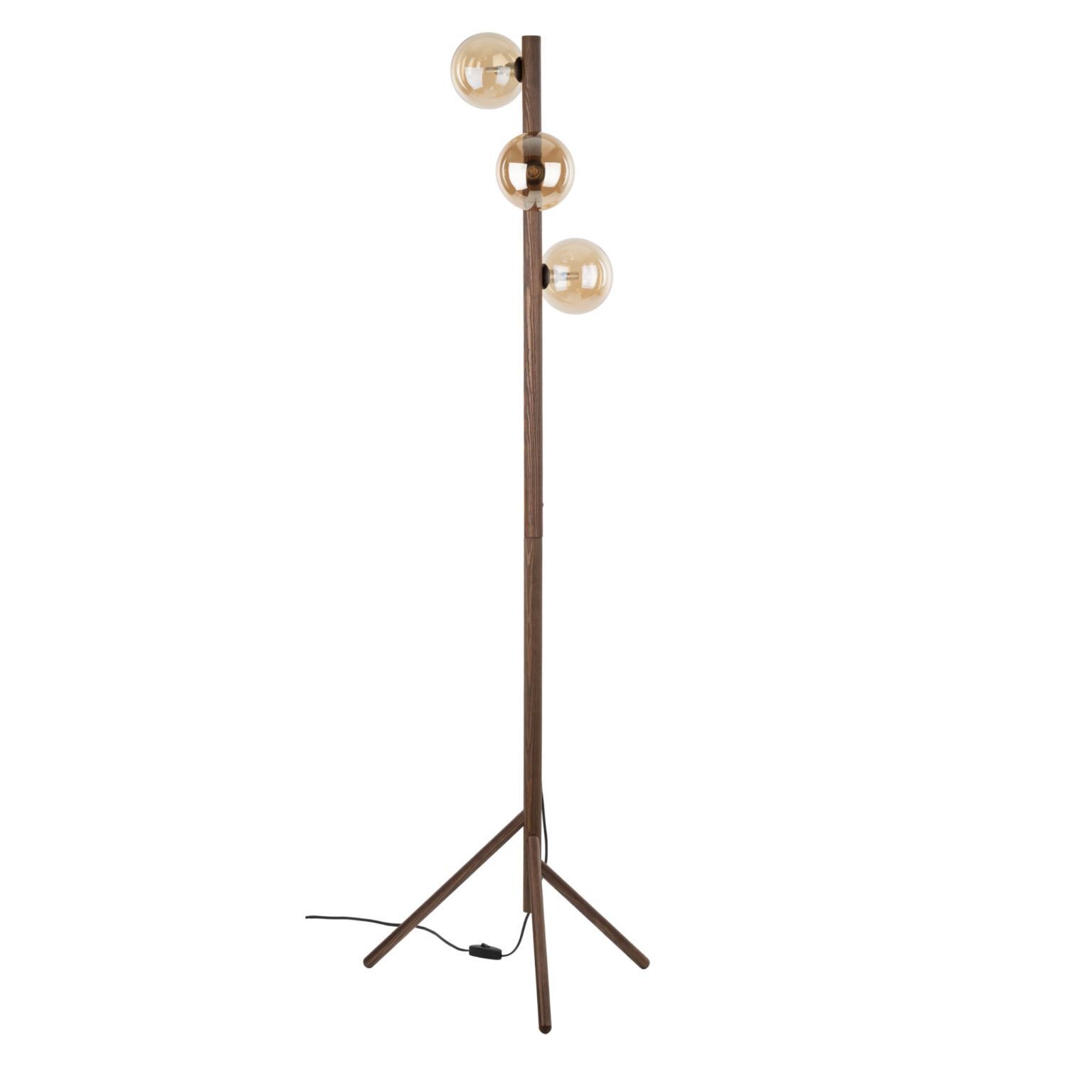 Stehleuchte Braun Holz 150 cm G9 elegant Tripod Glas Stehlampe, Holz, Dreibein, Glühbirnen, Kugellampe