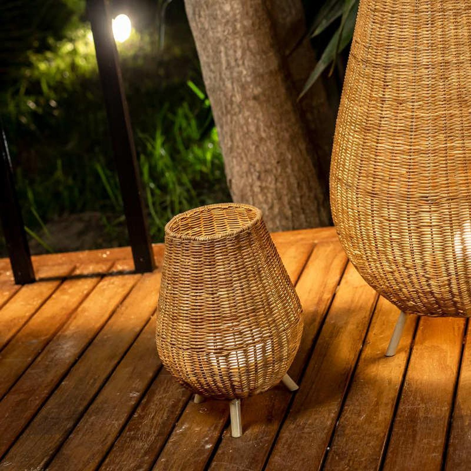Tischleuchte LED kabellos Rattan Akku IP54 H: 32,5 cm dimmbar