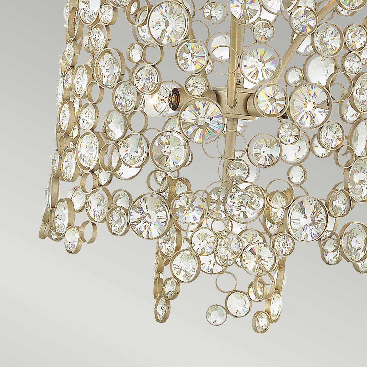 Hängelampe Kristall Metall in Blattsilber THYMI Leuchter, Lampe, Maschine, Rad