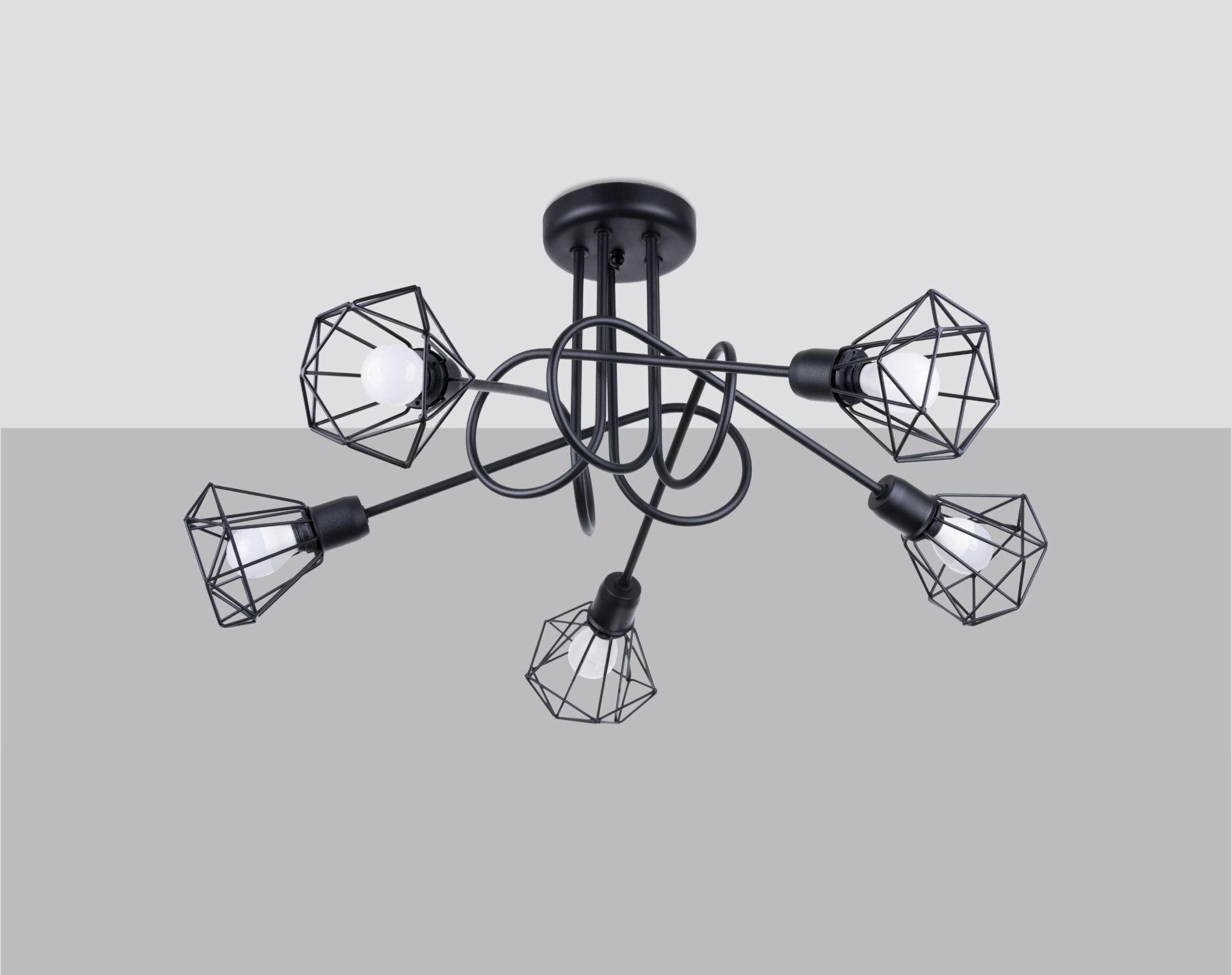 Deckenleuchte Metall 58 cm breit Drahtschirm Schwarz
