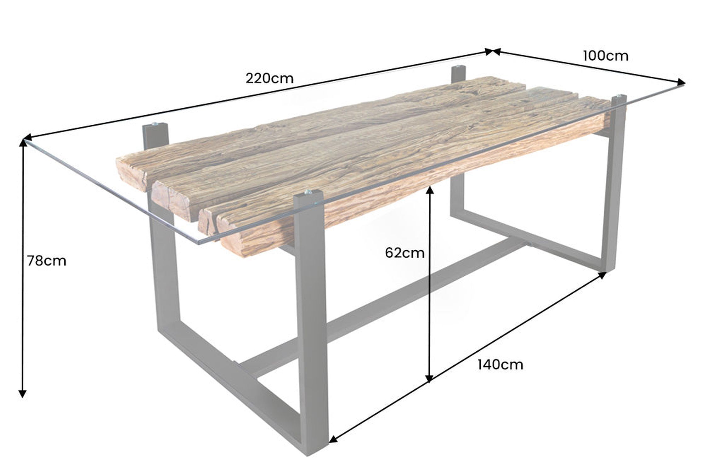 Couchtisch Akazienholz Metall 100x41 cm (LxBxH) Handarbeit Moebel, Tabelle, Kaffeetisch, Esstisch, Tischplatte