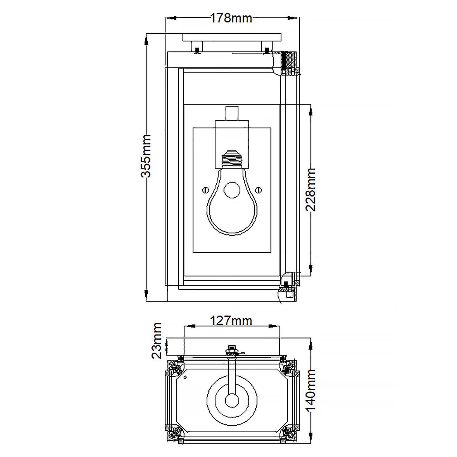 Außenlampe Balkon Wand E27 IP44 H: 35,5 cm Vintage Design CAD-Diagramm, Diagramm