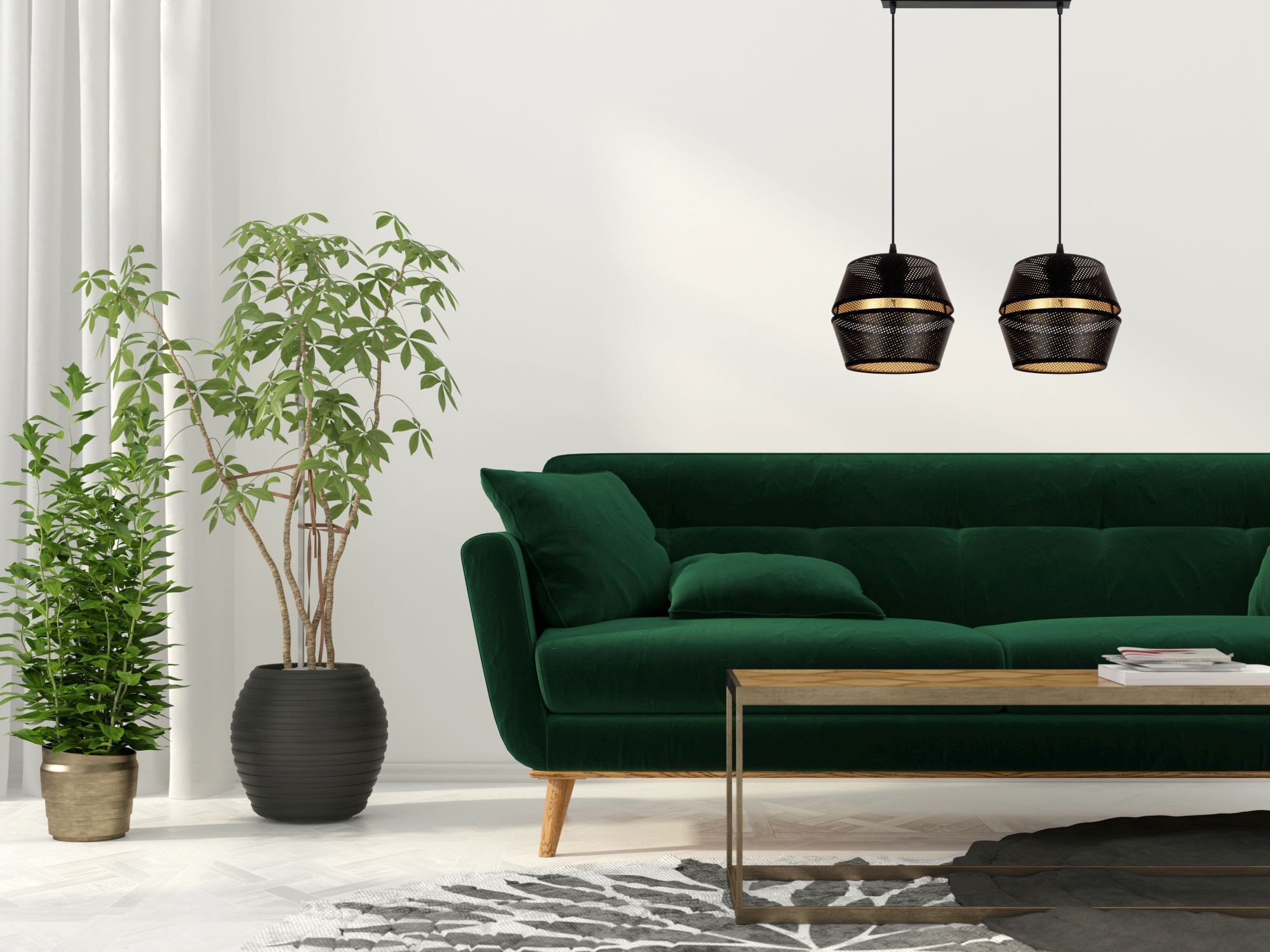 Hängelampe Metall Schwarz Gold E27 50 cm lang 2-flammig