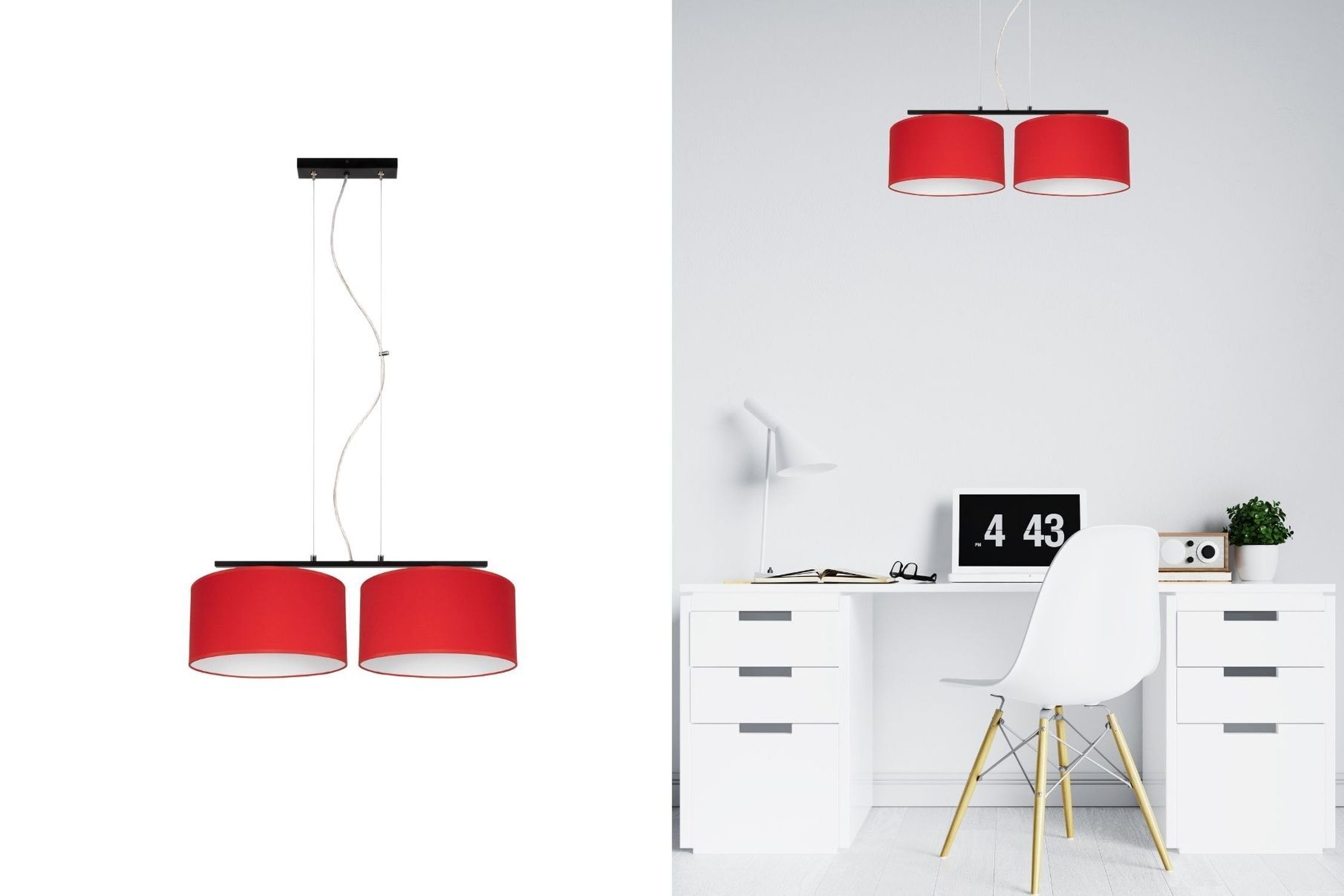 Stoff Pendelleuchte blendarm Rot Weiß E27 70 cm lang