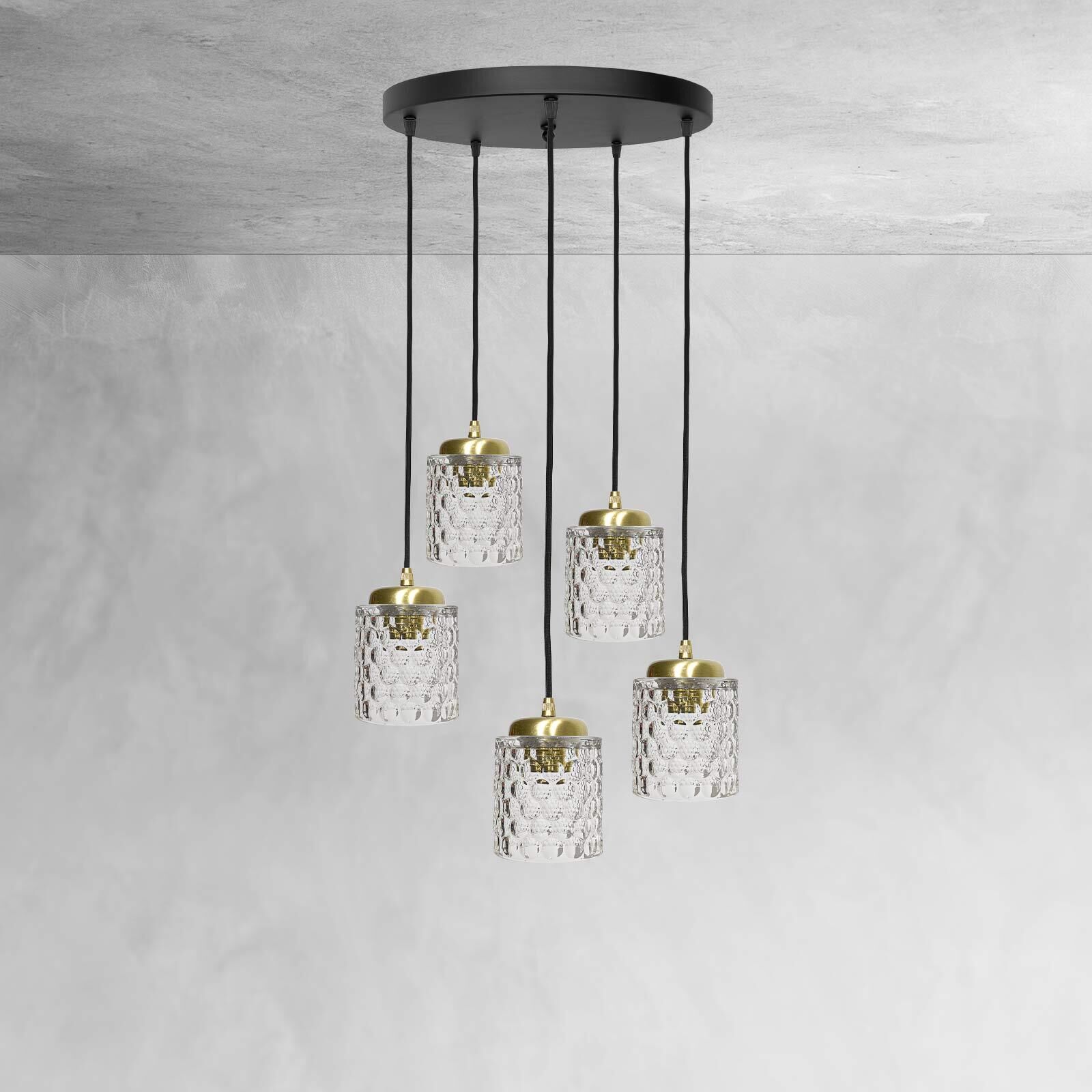 Pendelleuchte Ø 45 cm Messing Eisen Glas E27 verstellbar Leuchter, Lampe, Deckenleuchte