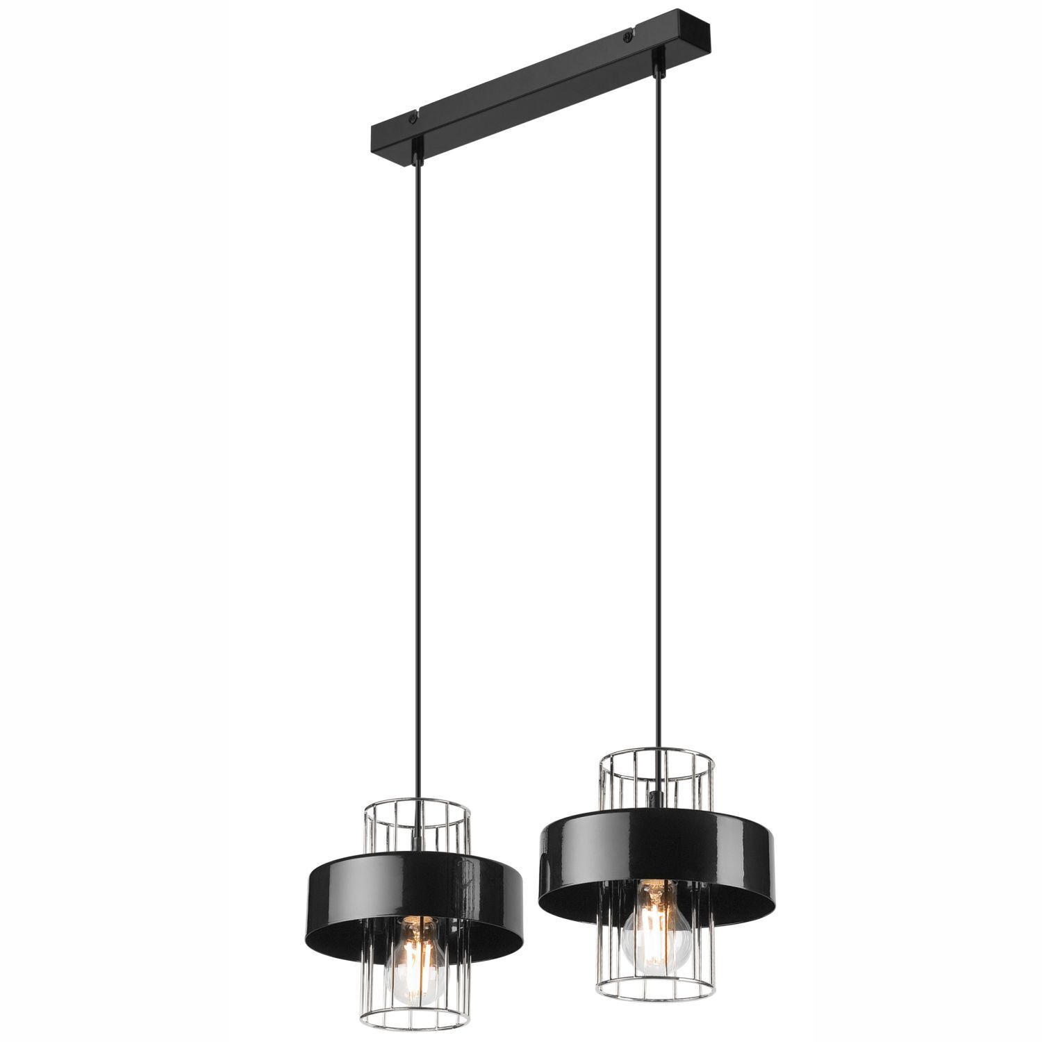 Hängelampe Modern Metall 2-flammig Schwarz Chrom E27 AFINA