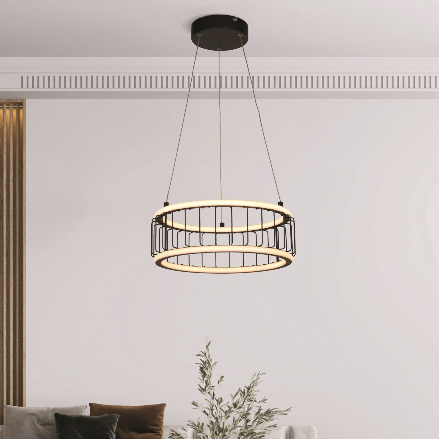LED Pendelleuchte Ring Ø 38 cm Schwarz Weiß 3000 K 1976 lm