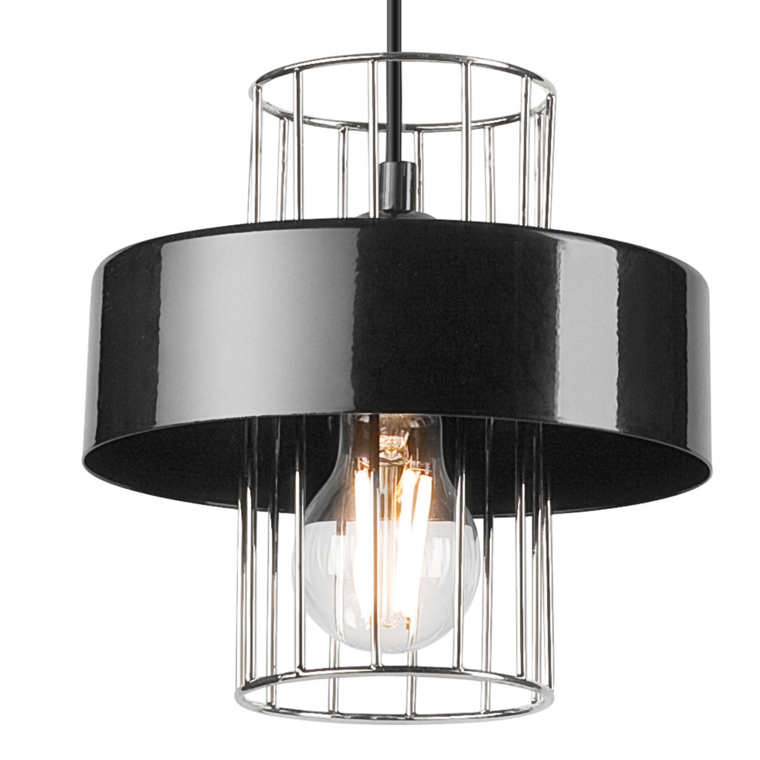 Hängelampe Metall Schwarz Chrom Ø 20 cm E27 höhenverstellbar Lampe, Leuchte, Kronleuchter