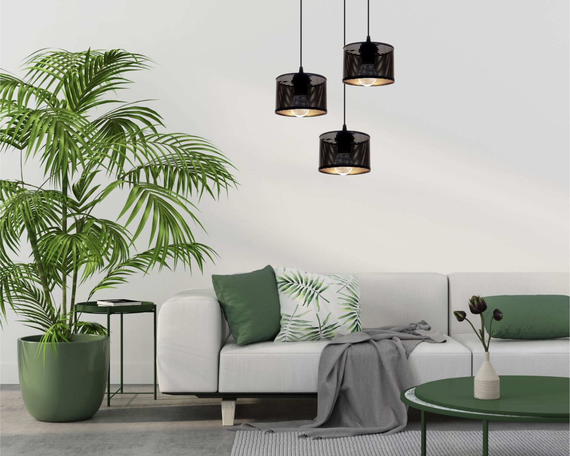 Hängelampe Metall Loft 3-flmg E27 B:40 cm Schwarz Gold Lampe, Pflanze, Pflanze im Topf