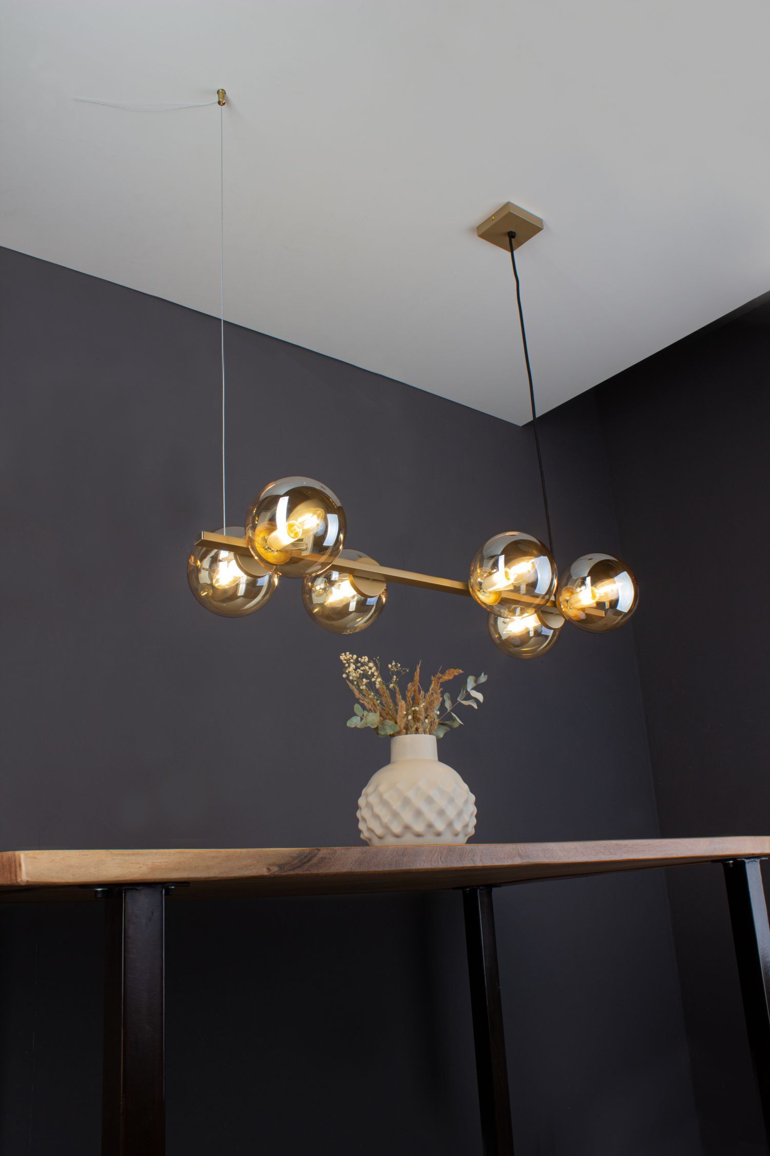 Hängelampe in Gold Bernstein L:80 cm Kugeln stilvoll