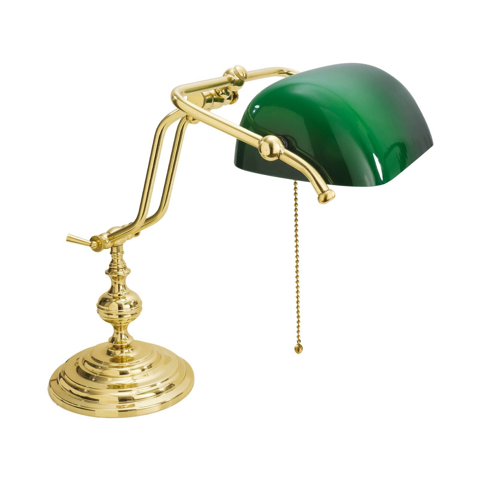 Bankerlampe Zugschalter 38 cm E27 Messing Glas Grün