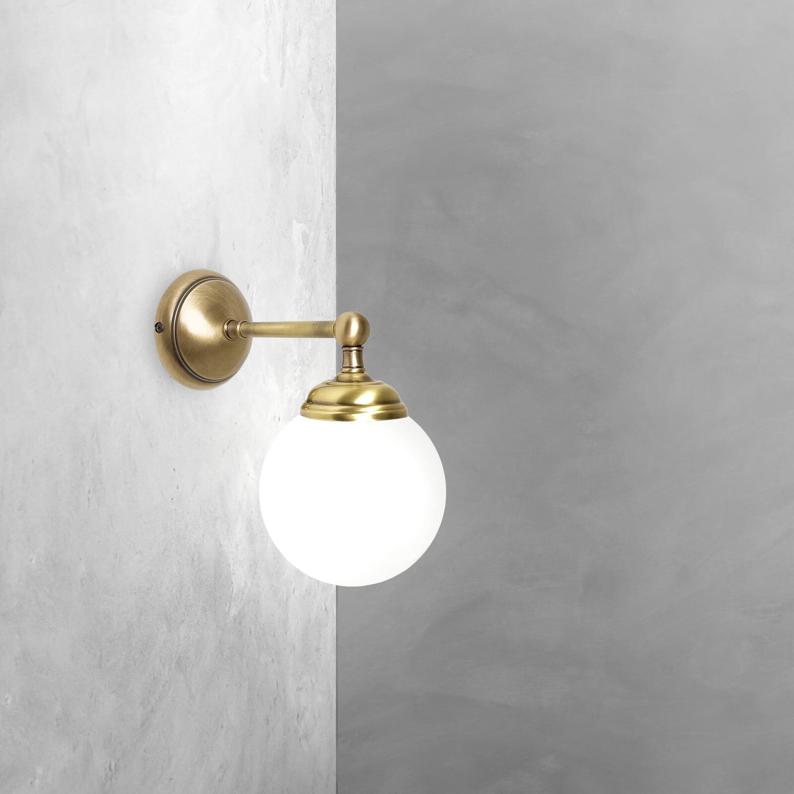 Badezimmerleuchte Wand B: 12 cm Kugelschirm Glas Messing E14 Leuchte