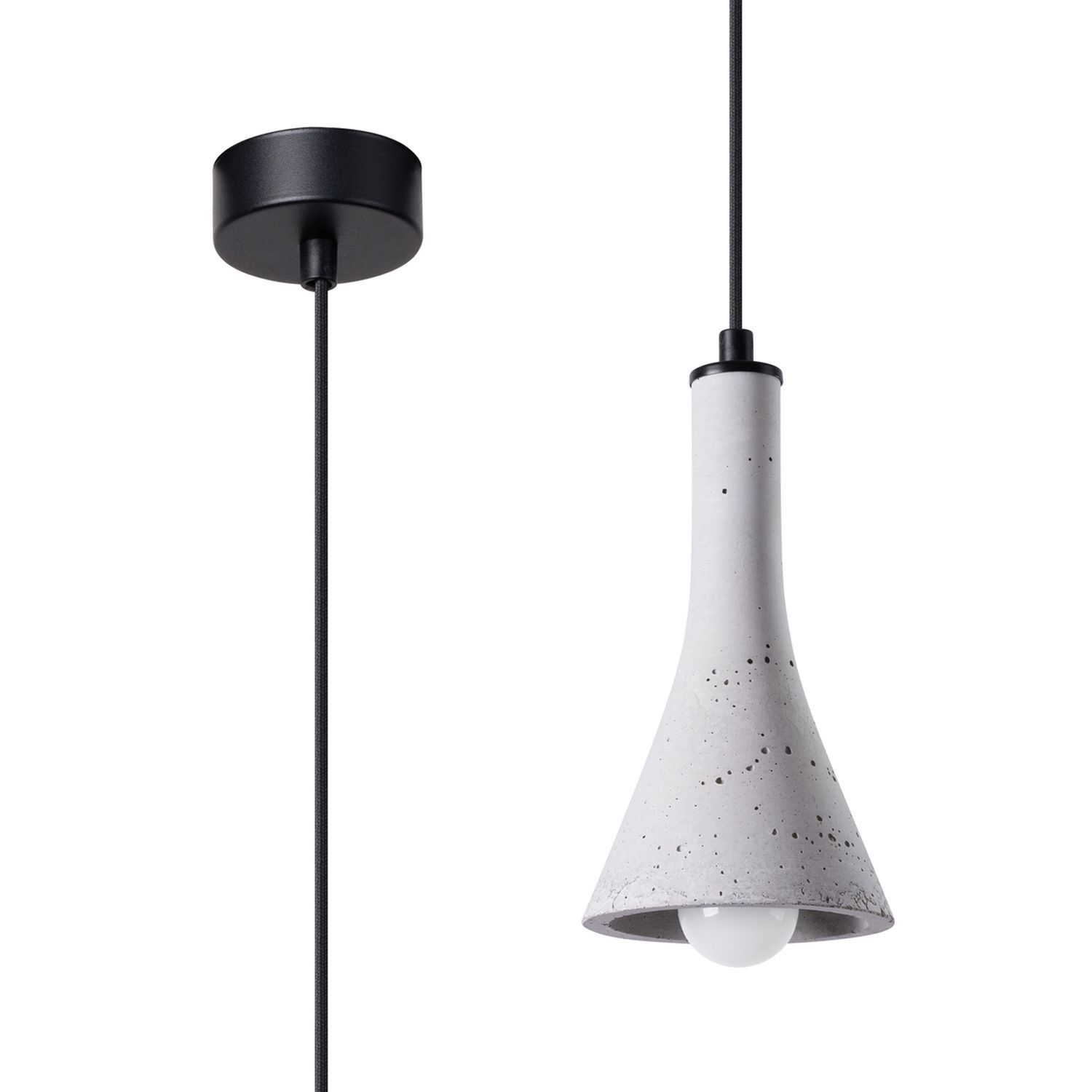 Hängelampe Beton Stahl Grau Schwarz E14 L:12 cm Hängeleuchte, Kegelform, Betonoptik, Schwarz, E27-Lampe