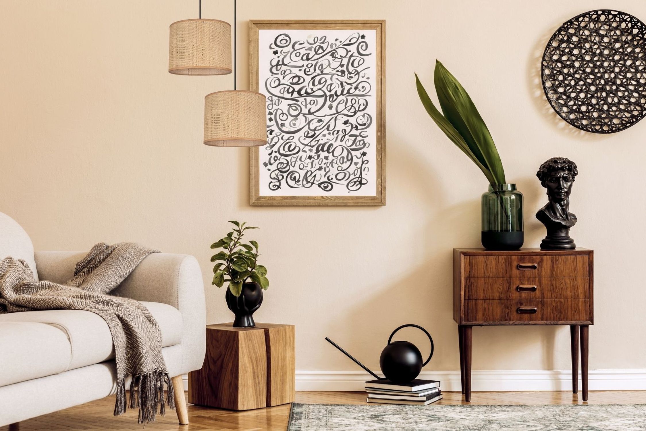 Blendarme Pendelleuchte Rattan Braun E27 L:22 cm Modern Lampe, Innenarchitektur, Pflanze, Dekoration für Zuhause, Malerei