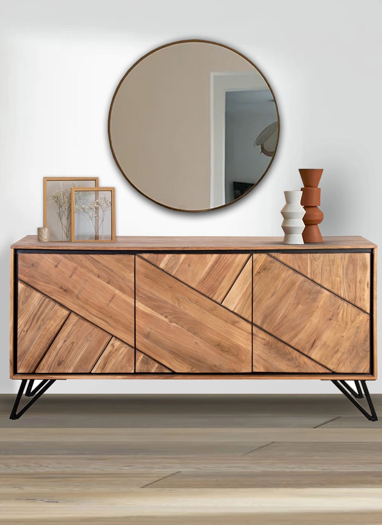 Sideboard 150 cm breit H: 76 cm Modern Akazienholz Metall Moebel, Anrichte, Kabinett, Kommode