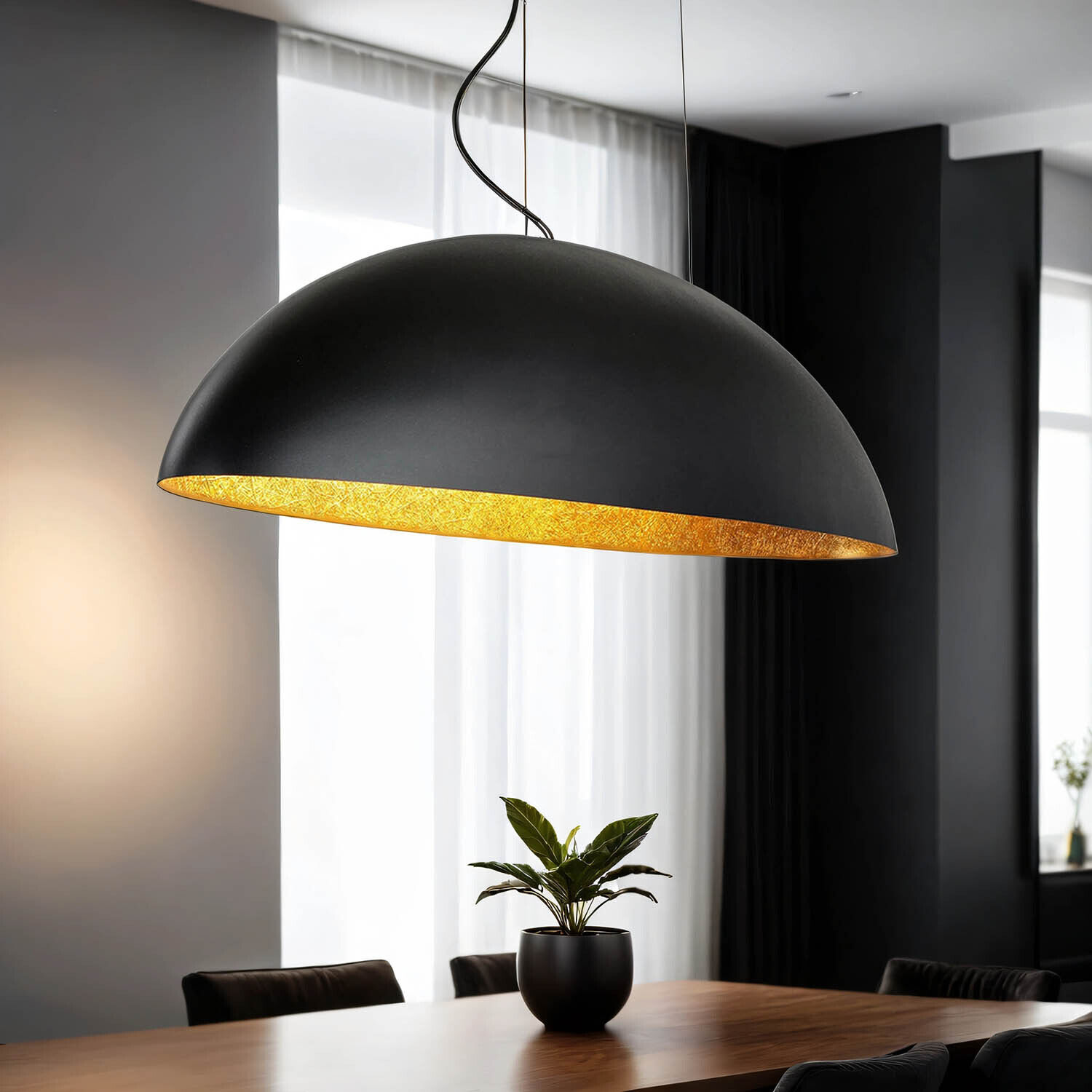 Ovale Pendelleuchte Schwarz Gold L:117cm groß