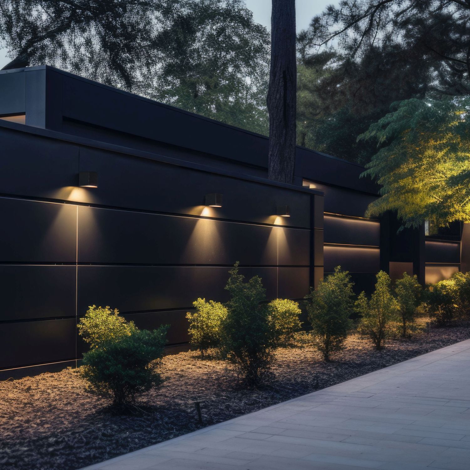 Wandlampe außen Downlight Grau Metall IP44 GU10 H:8 cm Drinnen, Innenarchitektur, Garage, Baum, Bewuchs