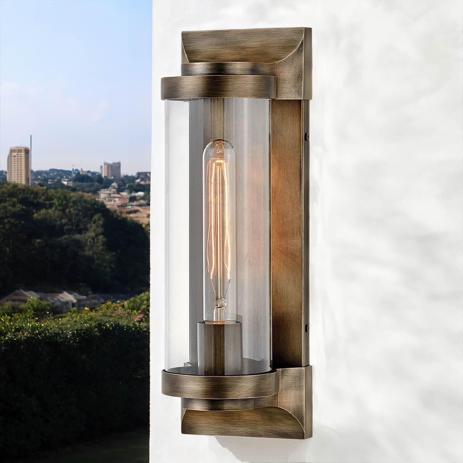 Außenwandlampe E27 IP44 35,6 cm hoch Aluminium Glas