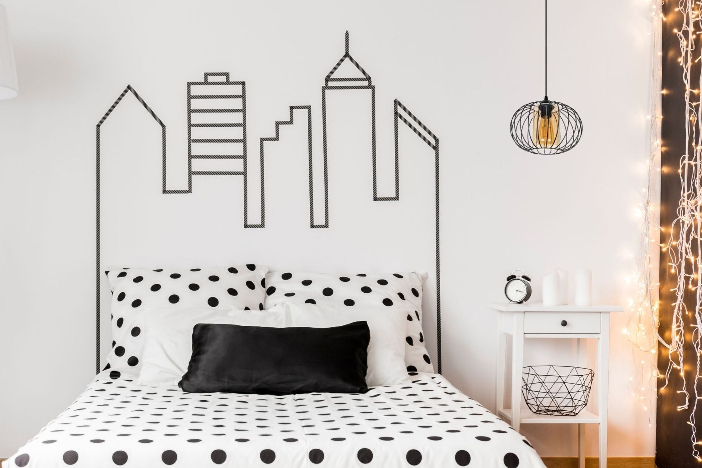 Wanddekoration, Stadt-Silhouette, Bedwäsche, Polka-Dot, Schwarz-Weiß