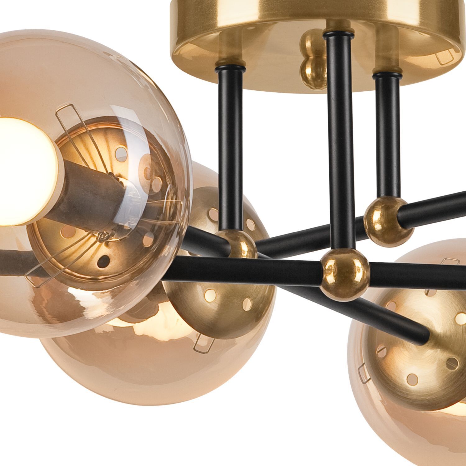 Blendarme Deckenlampe in Gold Glas Metall 6-flammig E14