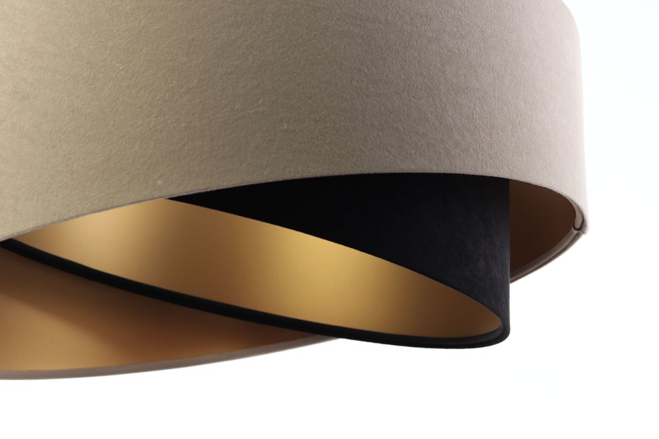 Hängeleuchte rund D: 50 cm E27 Stoff Beige Schwarz Gold Lampe, Lampenschirm