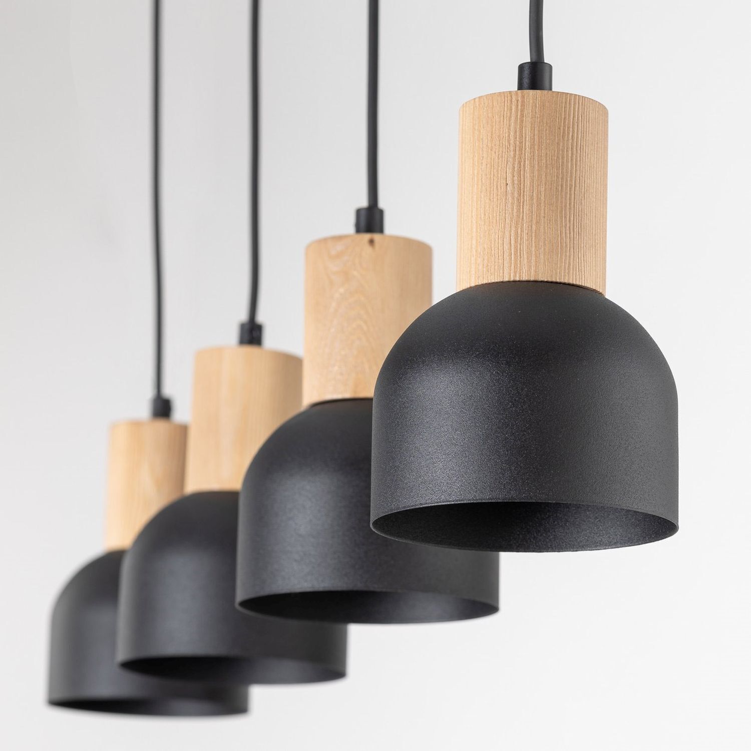 Hängeleuchte Metall Holz E27 Schwarz Holz 4-flammig Lampe, Kronleuchter, Deckenventilator, Gerät, Elektrisches Gerät