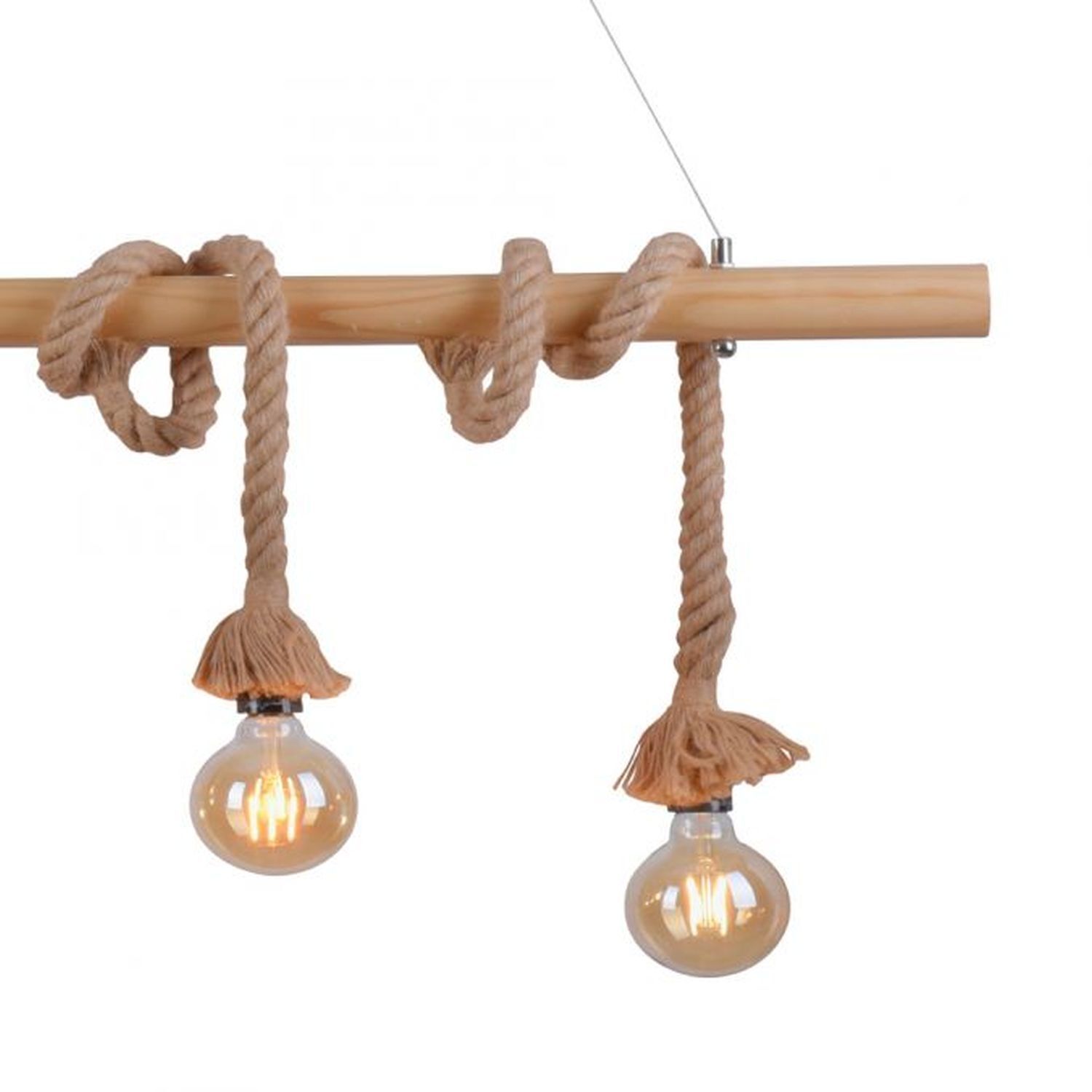 Vintage Pendelleuchte Holzbalken Tau Seil E27 100 cm