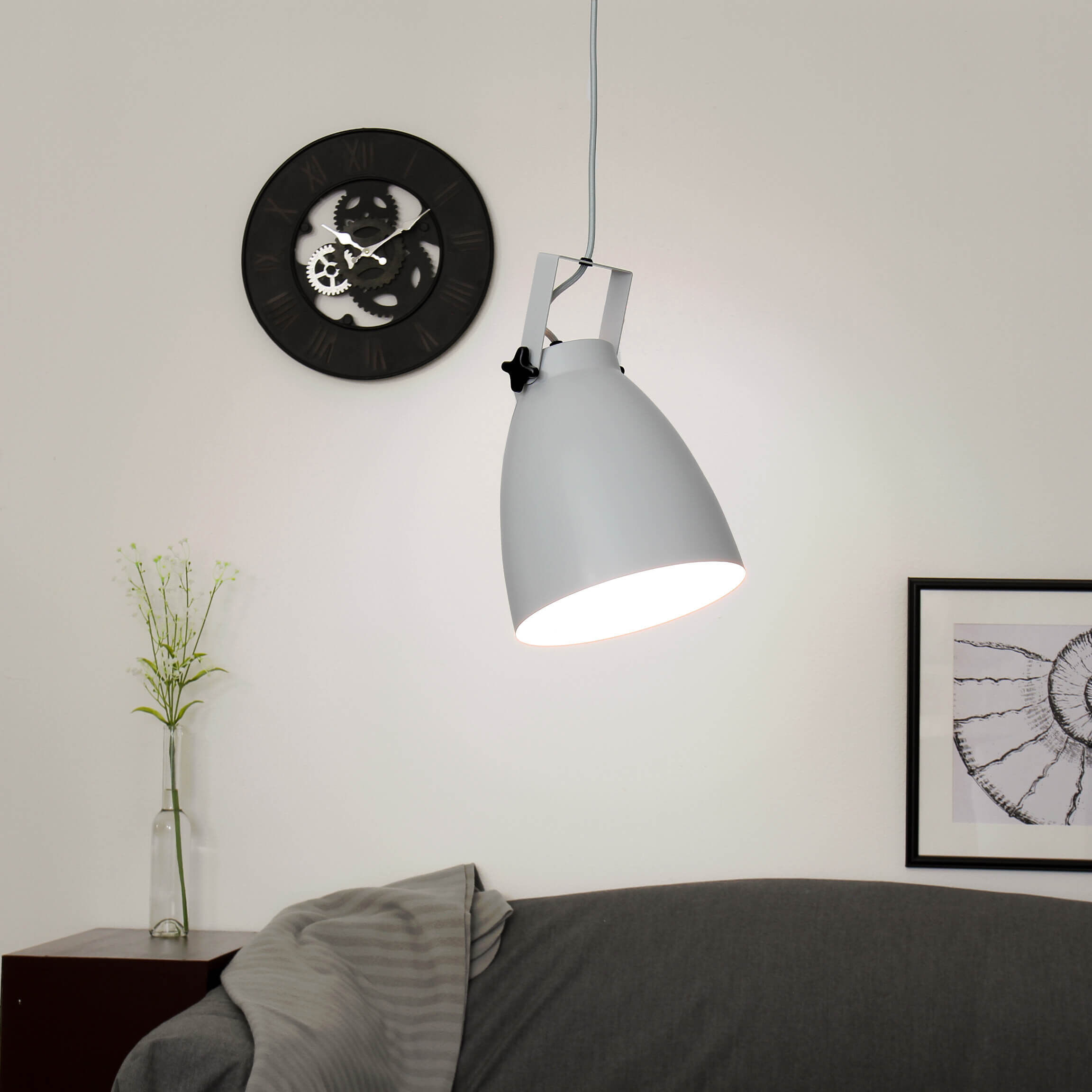 Hängelampe Metall in Grau E27 Ø 21 cm Industrial Lampe, Pflanze, Kunst, Malerei