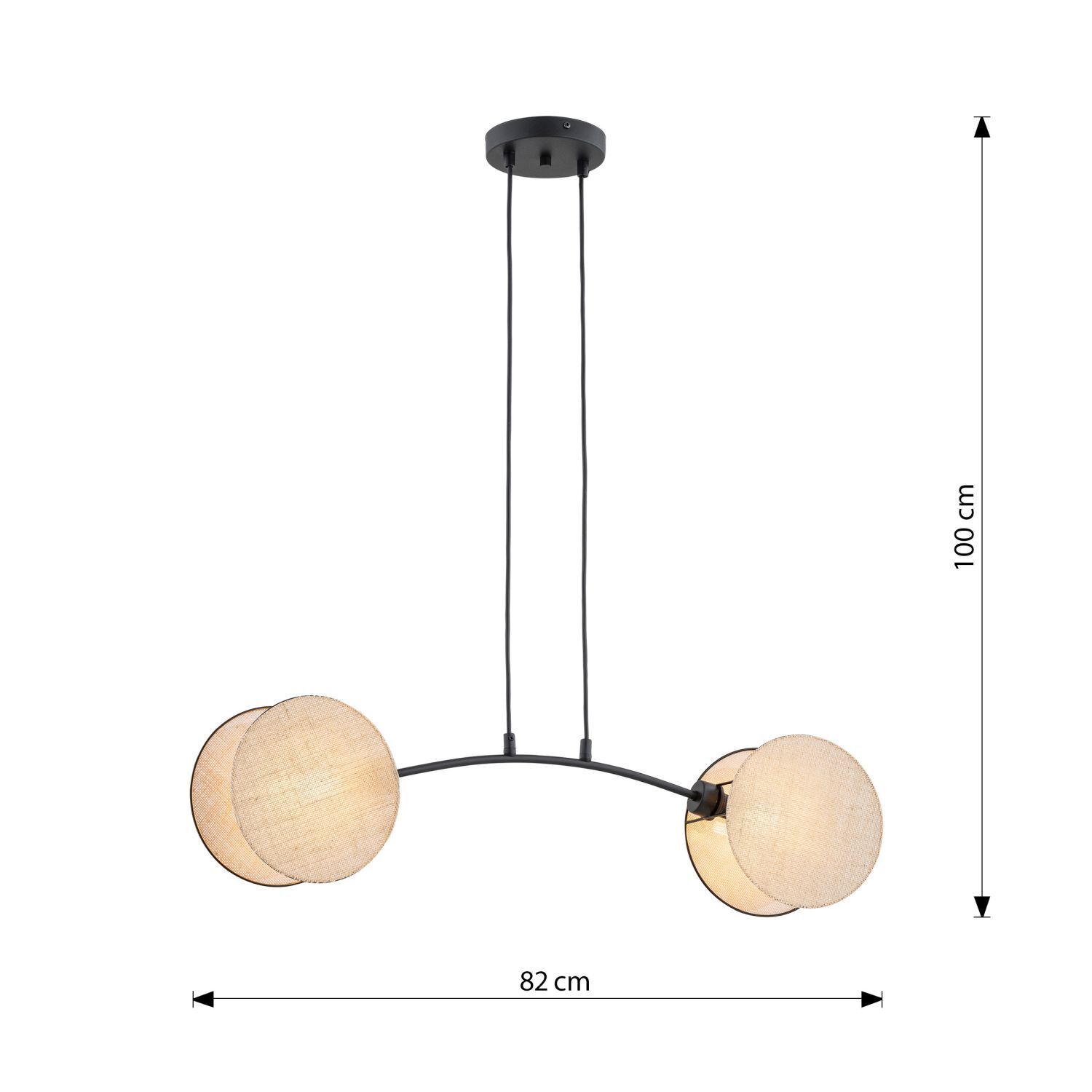 Hängeleuchte Stoff Metall 82 cm lang H: max. 100 cm 2x E27