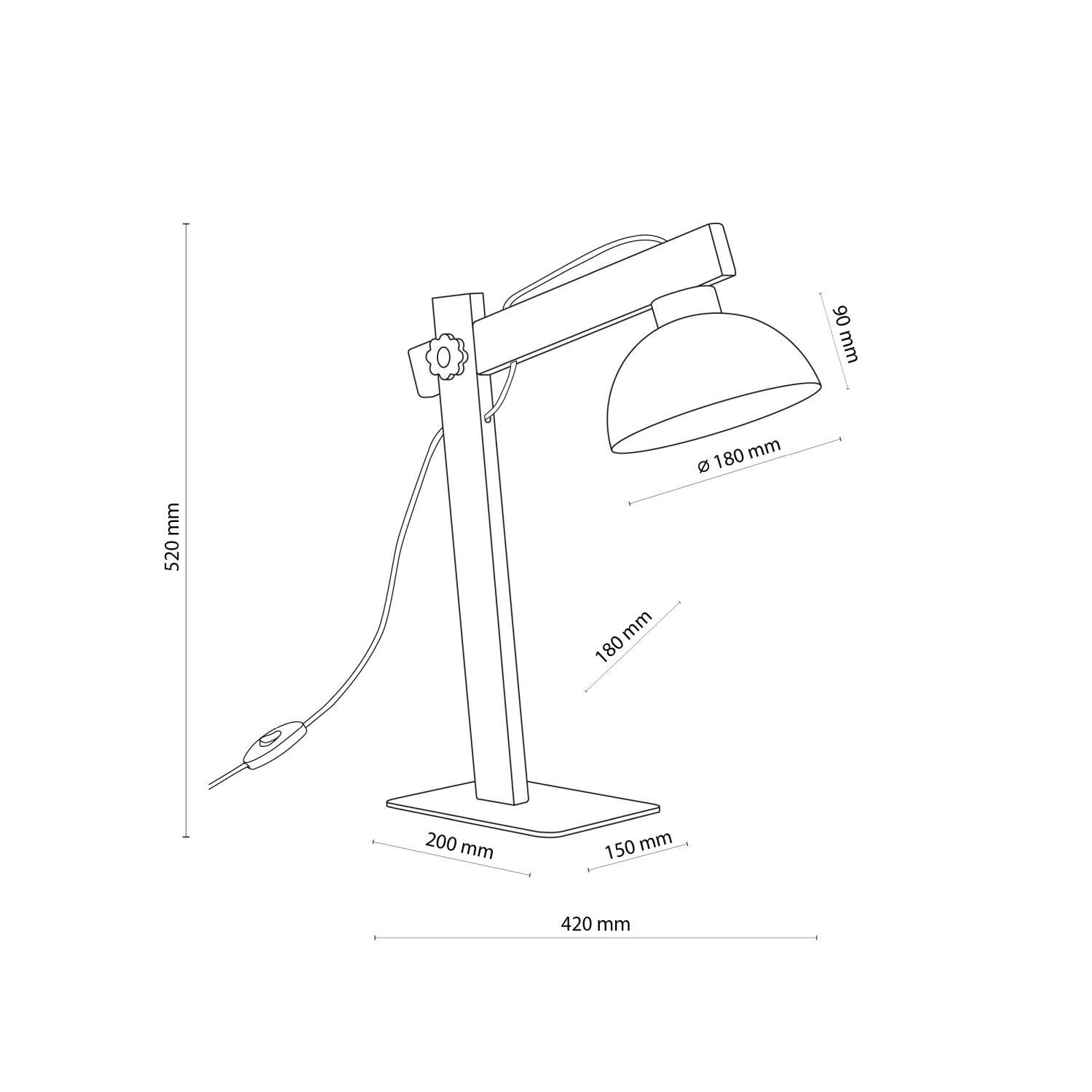 Tischlampe Knickgelenk 52 cm hoch Holz Metall E27 verstellbar