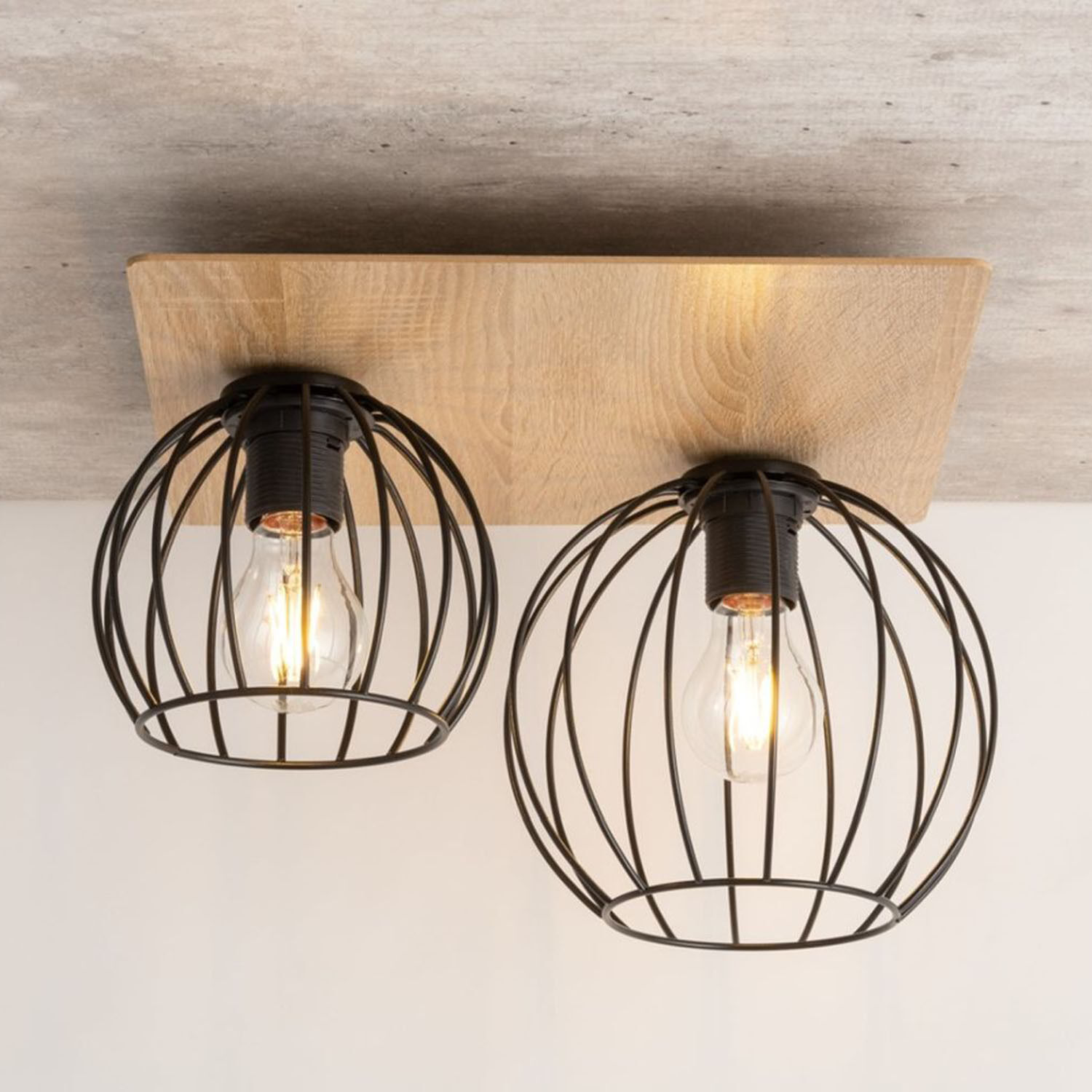 Deckenlampe Schwarz Natur E27 Holz Metall Junges Wohnen