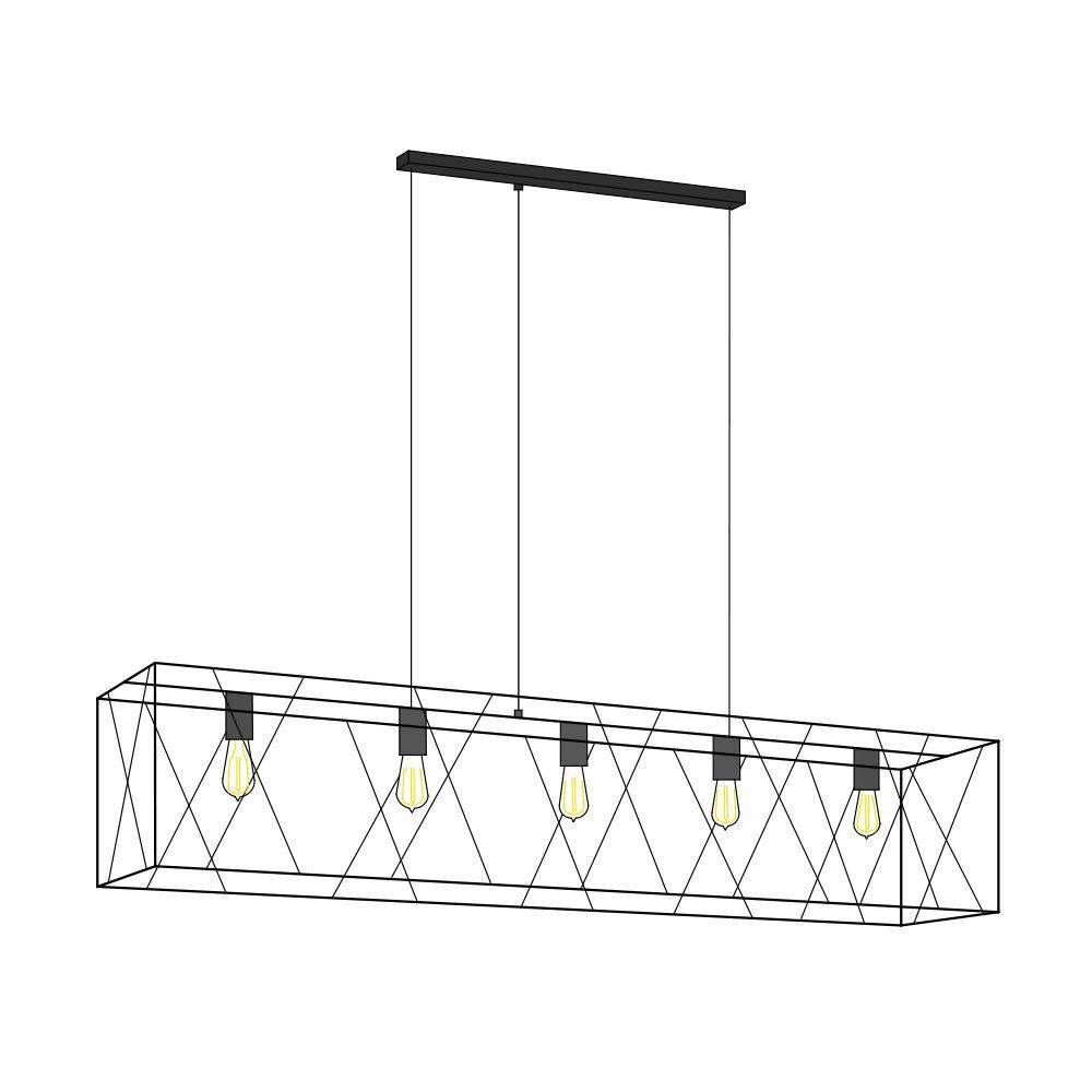 Breite Drahtgestell Hängeleuchte FRAME in Schwarz 5-flmg Leuchter, Lampe, Leuchte