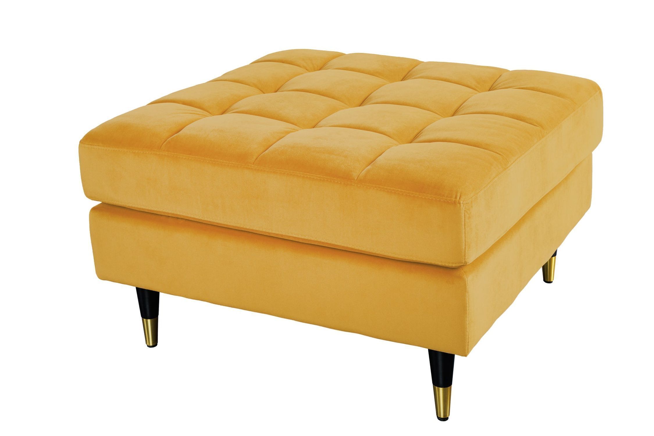 Polsterhocker Gelb B: 80 cm Ziersteppung Retro Samt