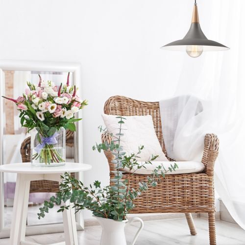 Pendelleuchte Farbig Grau Holz rund Retro Esszimmer