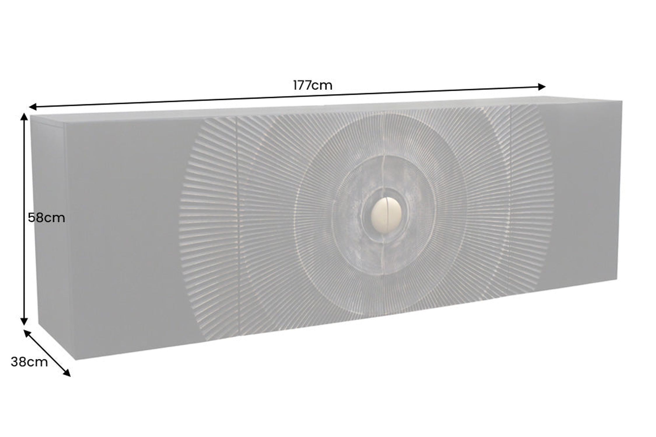 Hängesideboard Schwarz Gold 177 cm Ornament Handarbeit Holz Elektronik, Sprecher