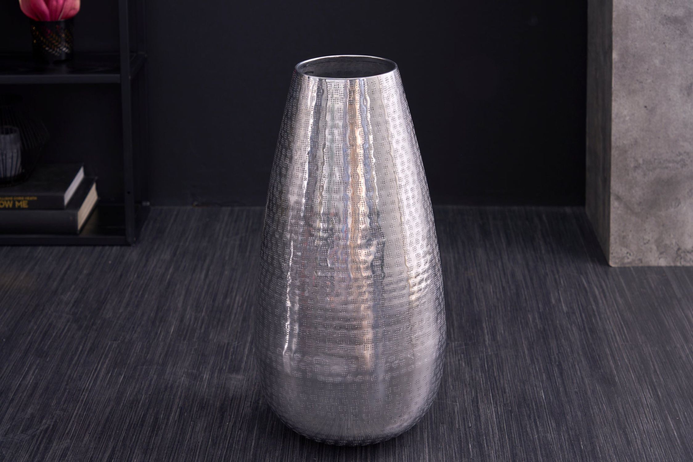 Dekovase in Silber antik Hammerschlag H: 25 cm Handarbeit Krug, Töpferei, Vase, Lampe