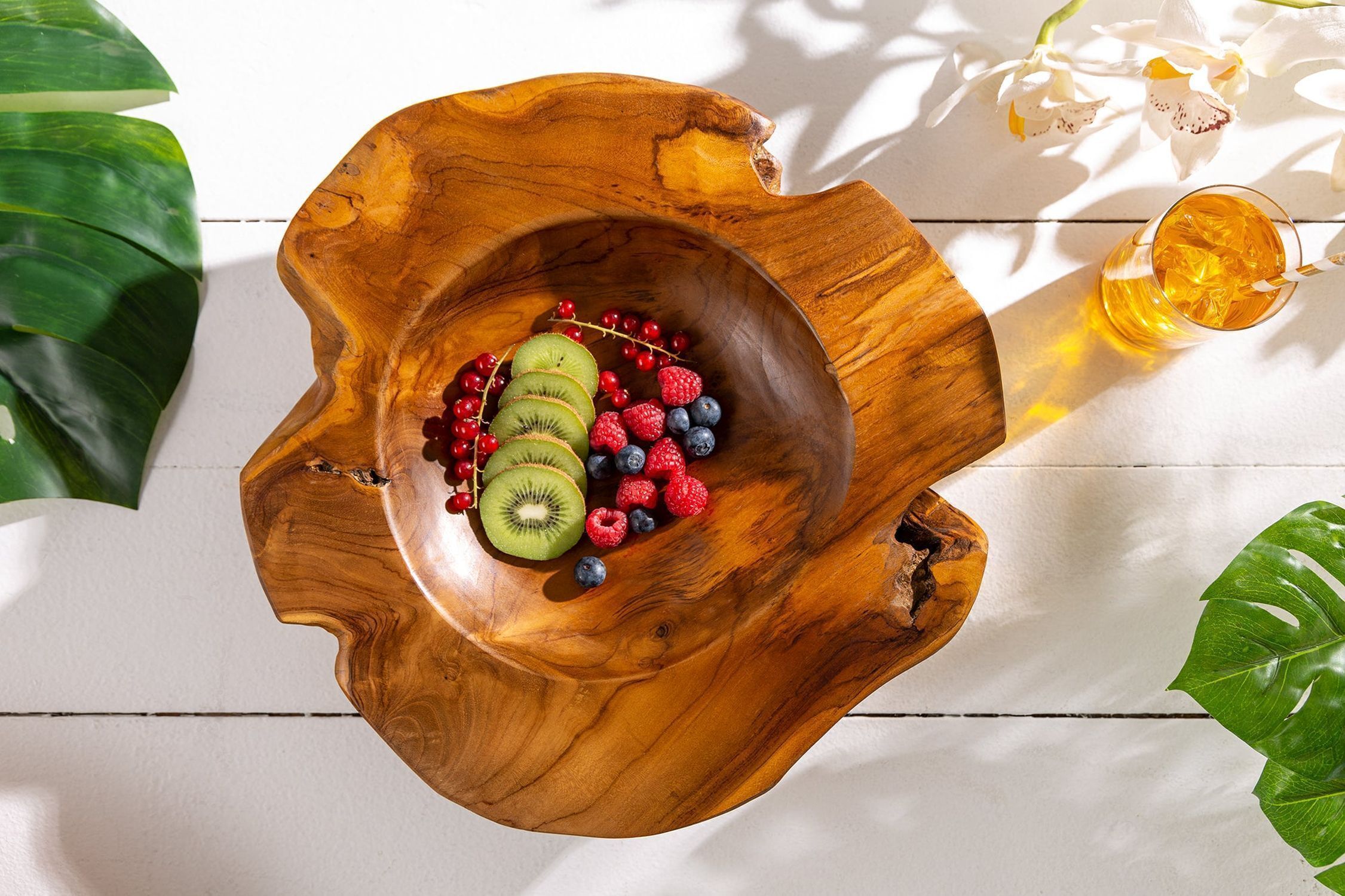 Handgefertigte Dekoschale Teakholz B: 40 cm Unikat Hartholz, Holz, Essen, Präsentation des Essens