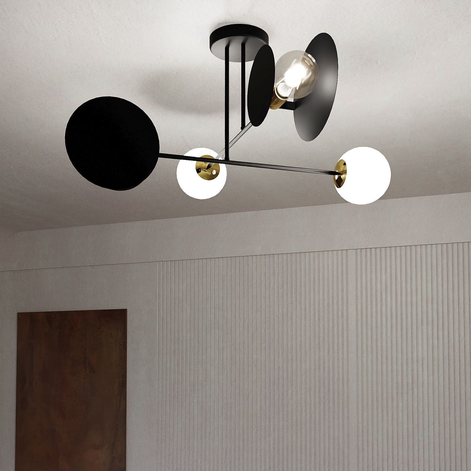 Deckenlampe Schwarz Weiß Modern Metall Glas 4x E27