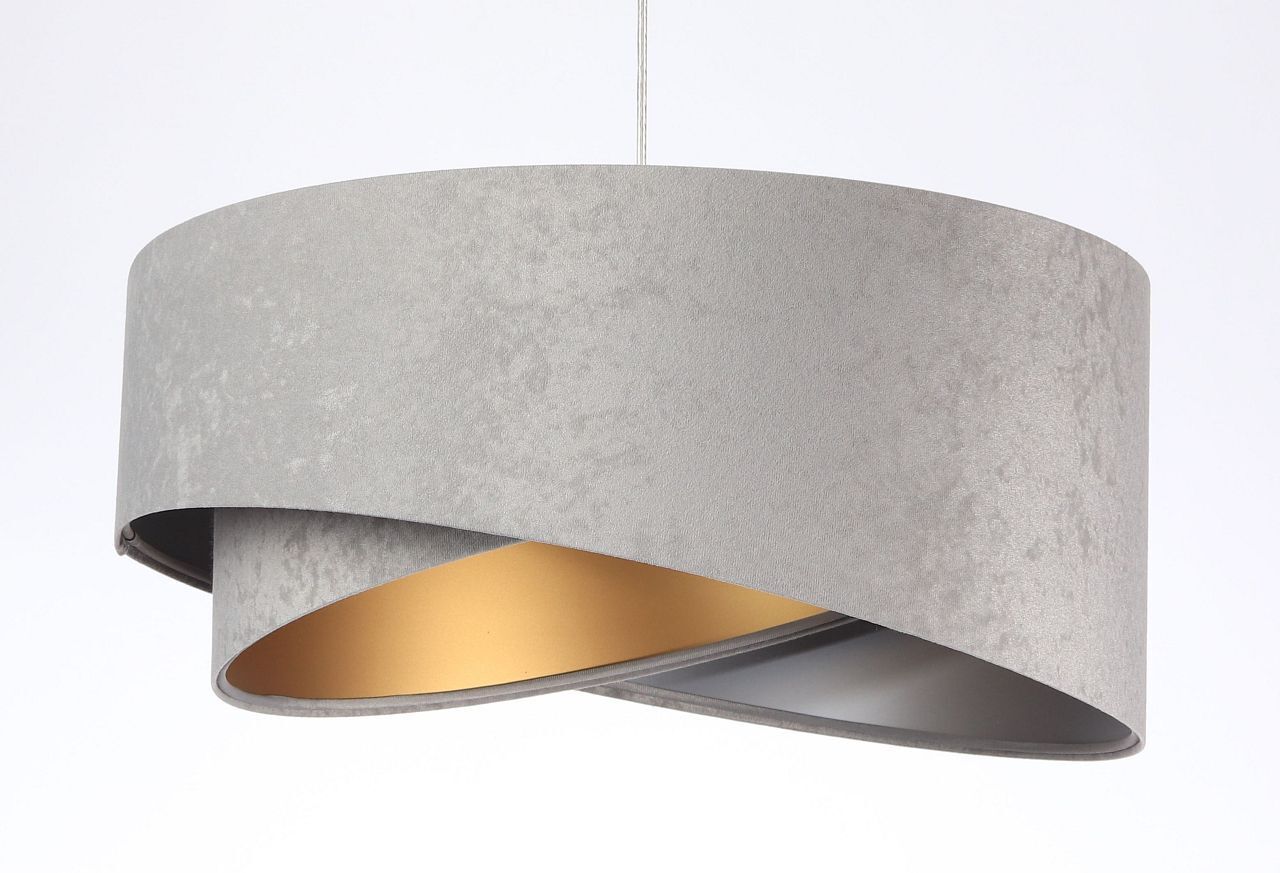 Hängelampe E27 Stoff rund Ø 50 cm Grau Gold Silber