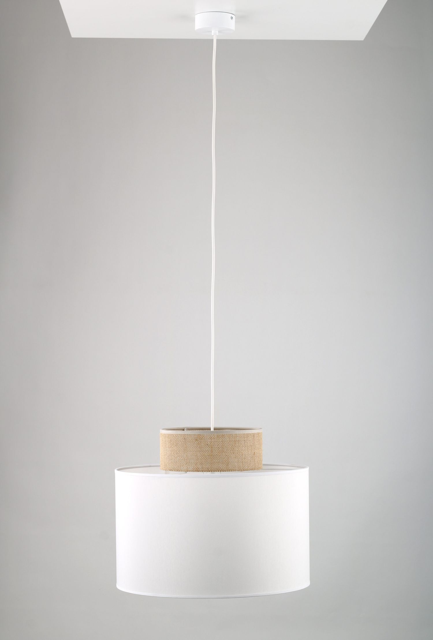 Pendelleuchte Stoff Jute E27 Ø 38 cm H: max. 1,7 m Weiß Natur Lampe, Kronleuchter, Deckenleuchte, Klebeband