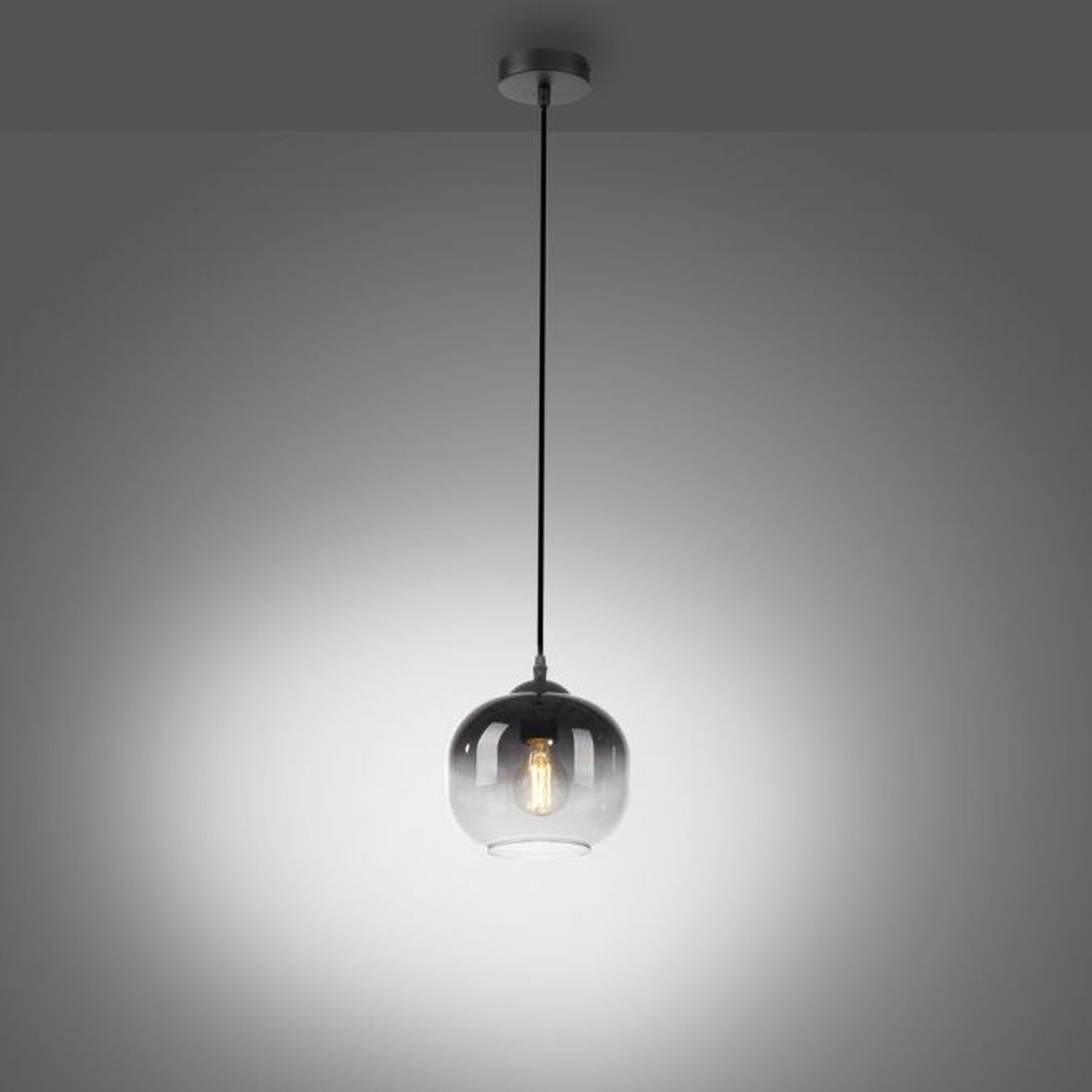 Hängelampe Glasschirm Rauchgrau Schwarz E27 Ø19 cm rund