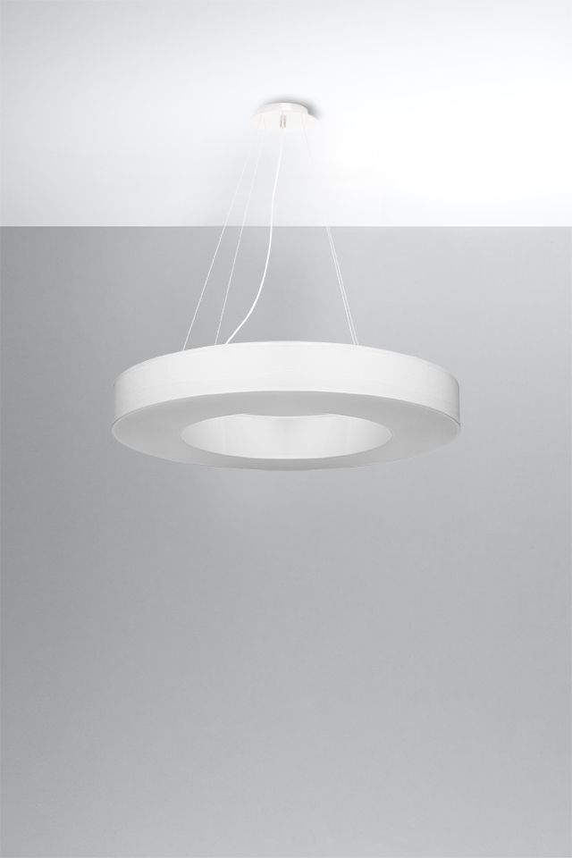 Runde Pendelleuchte Stoff Ø 70 cm Weiß blendarm 6x E27