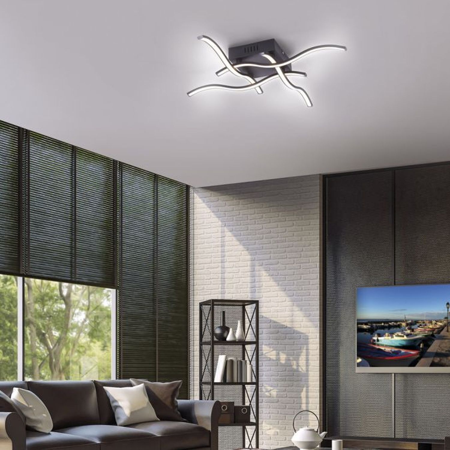 LED Deckenleuchte Wellen Metall Schwarz B:55 cm 3000 K Bildschirm, Innenarchitektur, Computerausrüstung, Überwachen, FERNSEHER